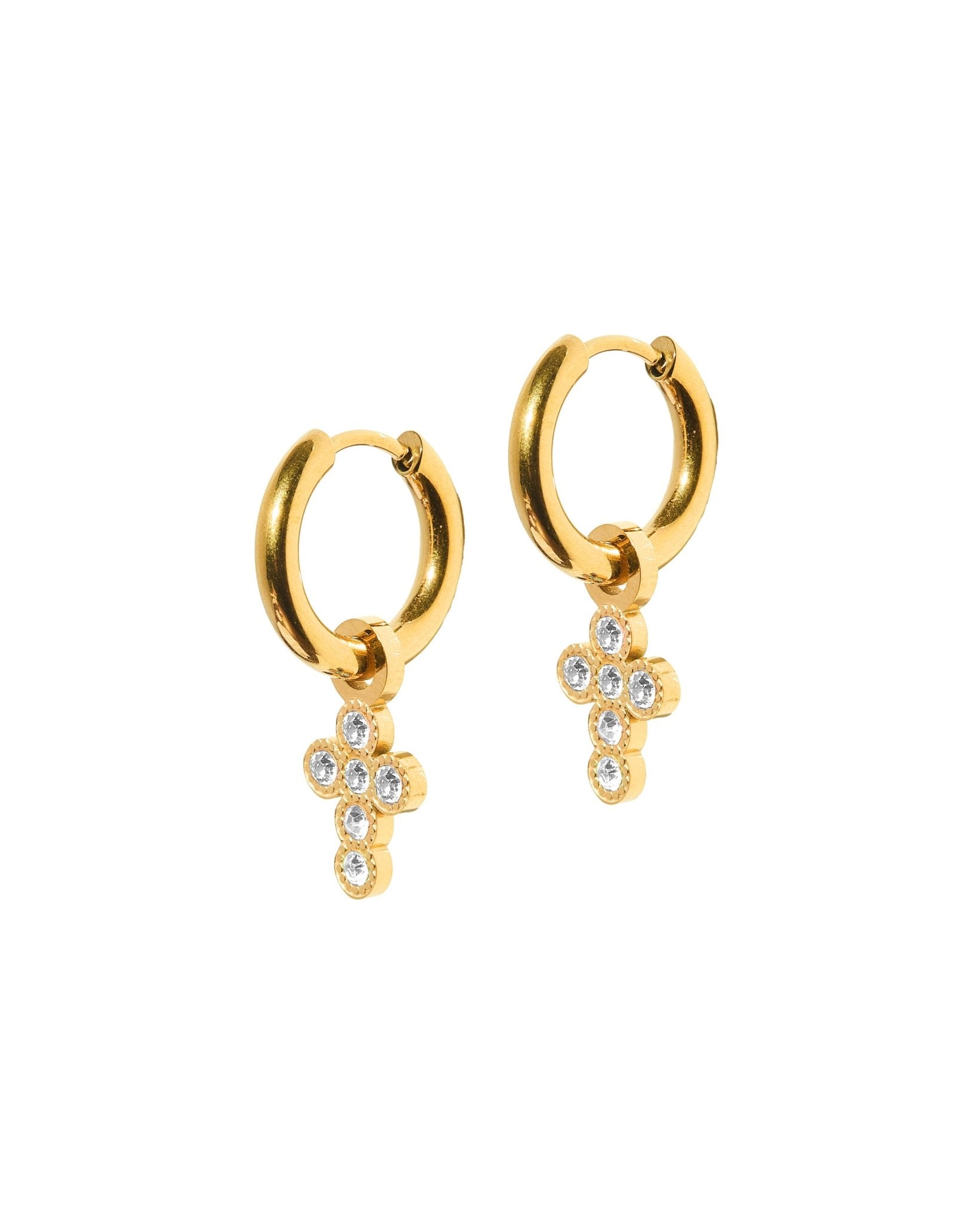 Huggie Charm Earrings - Esther Cross Clear - Shop LINNY CO