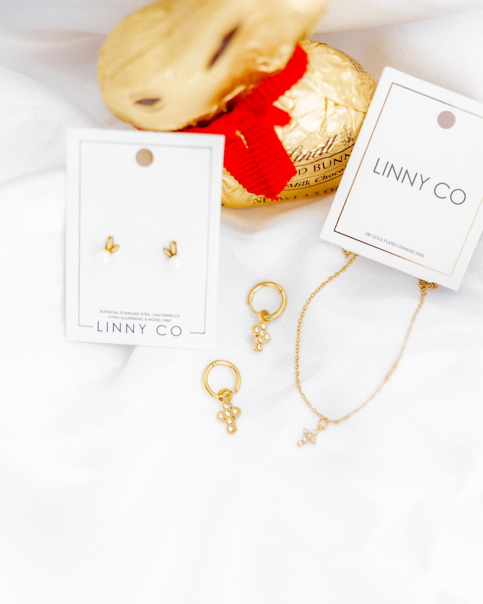 Huggie Charm Earrings - Esther Cross Clear - Shop LINNY CO
