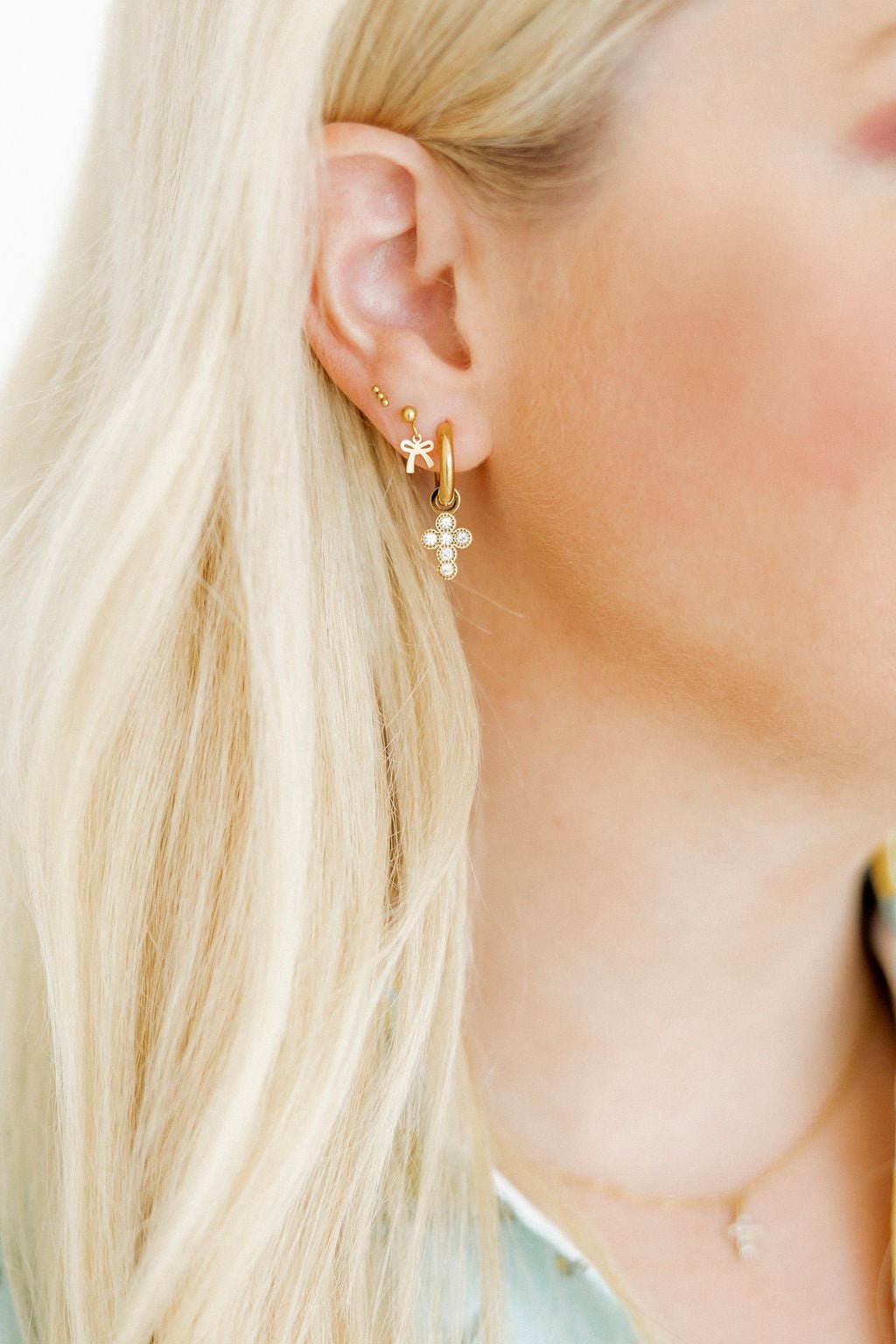 Huggie Charm Earrings - Esther Cross Clear - Shop LINNY CO