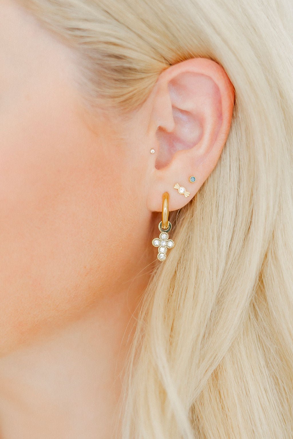Huggie Charm Earrings - Esther Cross Clear - Shop LINNY CO