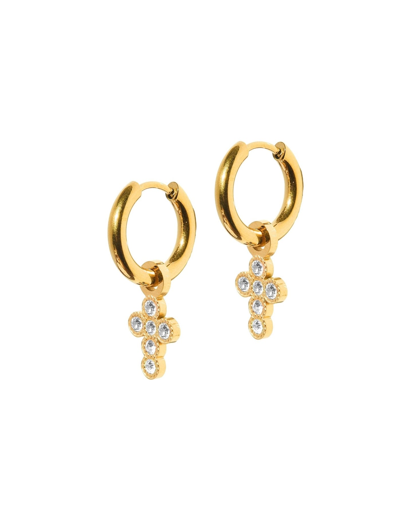 Huggie Charm Earrings - Esther Cross Clear - Shop LINNY CO