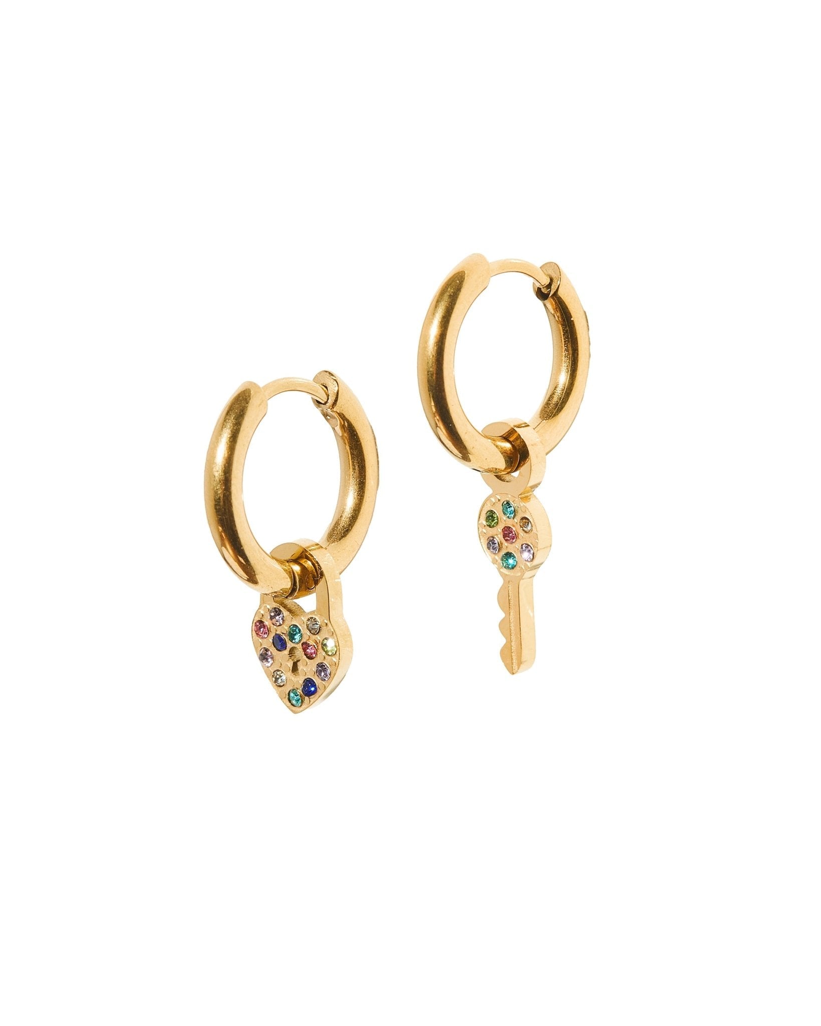 Huggie Charm Earrings - Lock and Key Gold - Shop LINNY CO