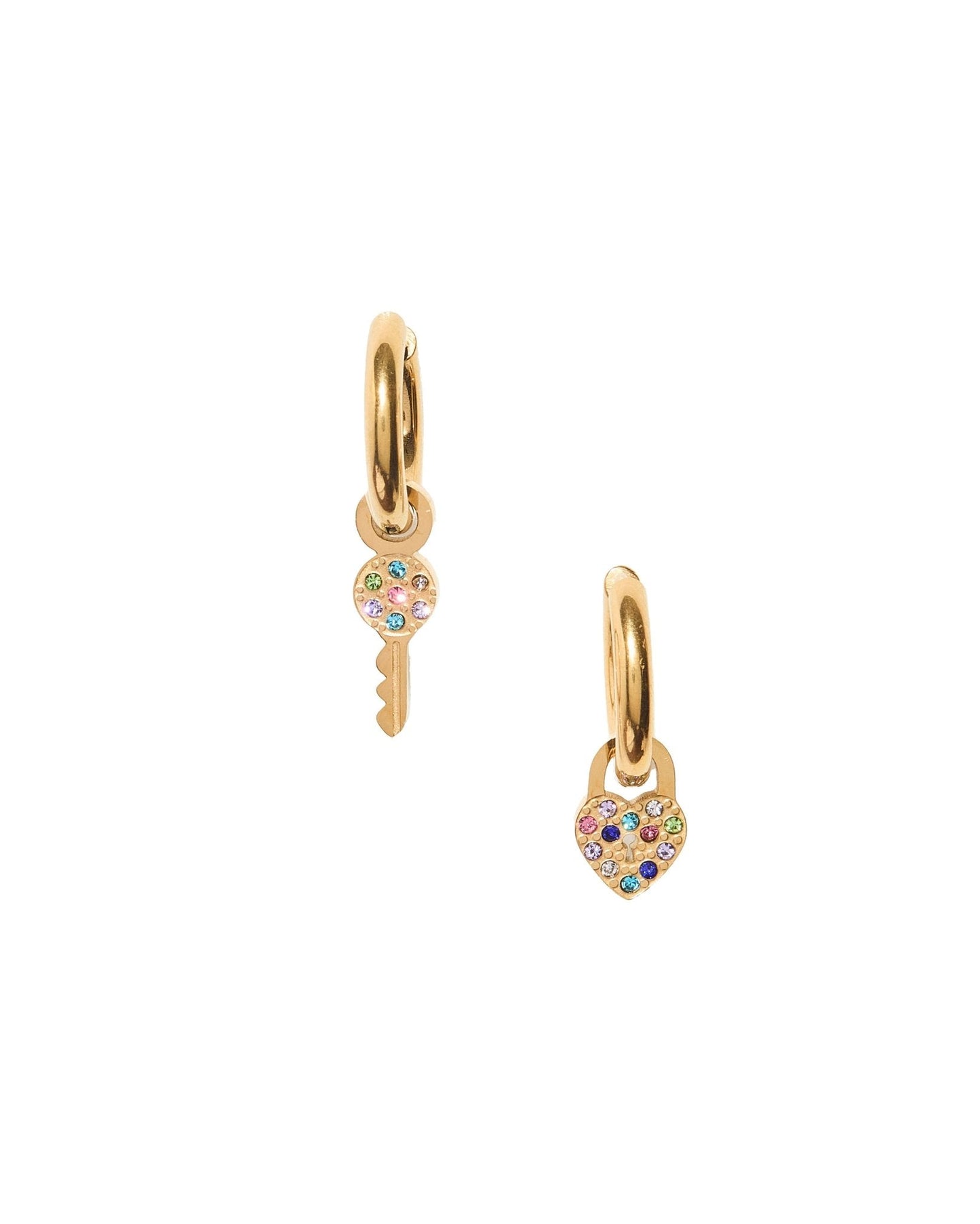 Huggie Charm Earrings - Lock and Key Gold - Shop LINNY CO