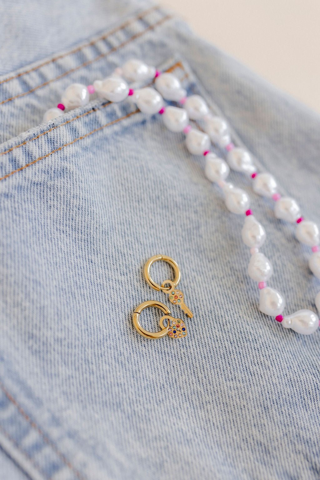 Huggie Charm Earrings - Lock and Key Gold - Shop LINNY CO