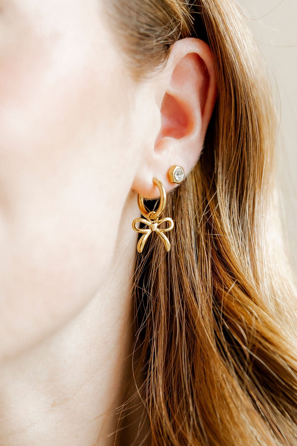 Huggie Charm Earrings - Sadie Bow Gold - Shop LINNY CO