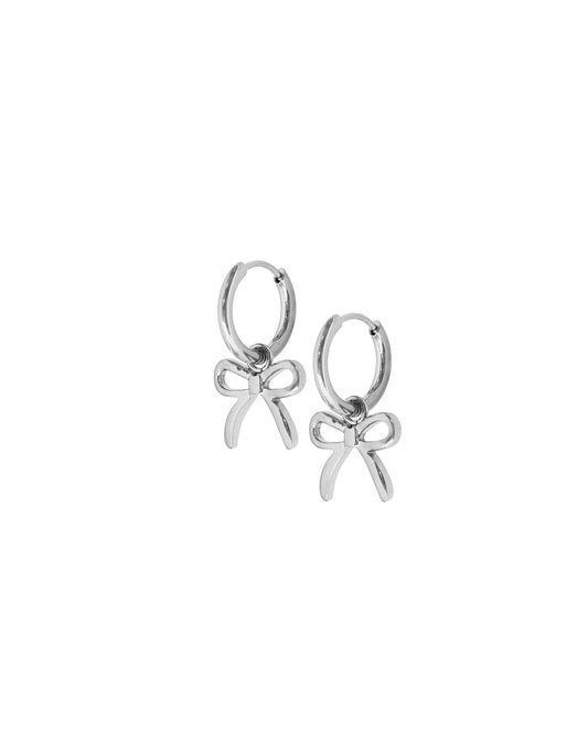 Huggie Charm Earrings - Sadie Bow Silver - Shop LINNY CO