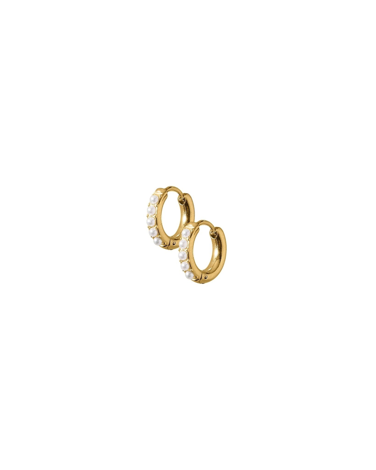 Huggie Earrings - Scarlett Hoop Gold 8mm Pearl - Shop LINNY CO