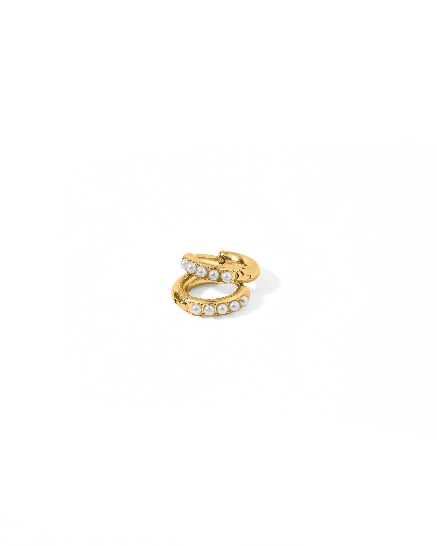 Huggie Earrings - Scarlett Hoop Gold 8mm Pearl - LINNY CO WholesaleStuds