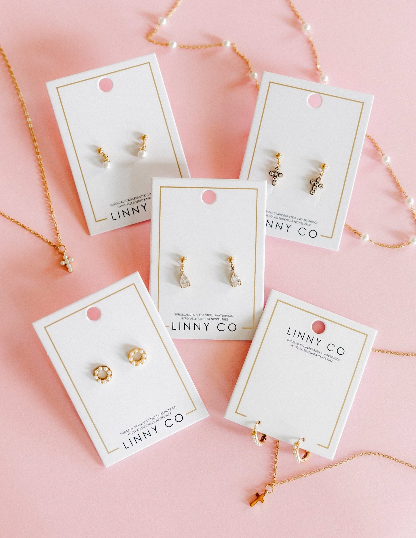 Huggie Earrings - Scarlett Hoop Gold 8mm Pearl - LINNY CO WholesaleStuds