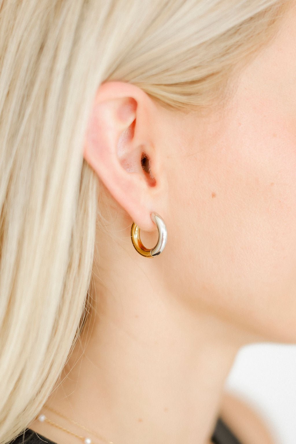 Huggie Earrings - Scarlett Hoop Two - Tone 12mm - Shop LINNY CO