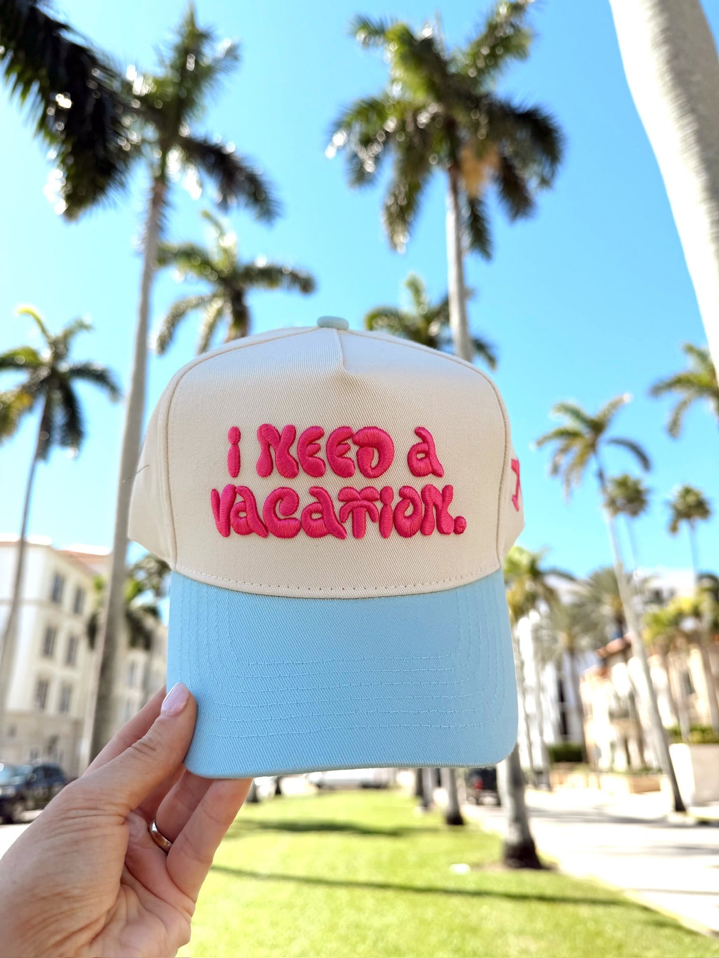 I Need a Vacation - Baby Blue Trucker Hat - Shop LINNY CO