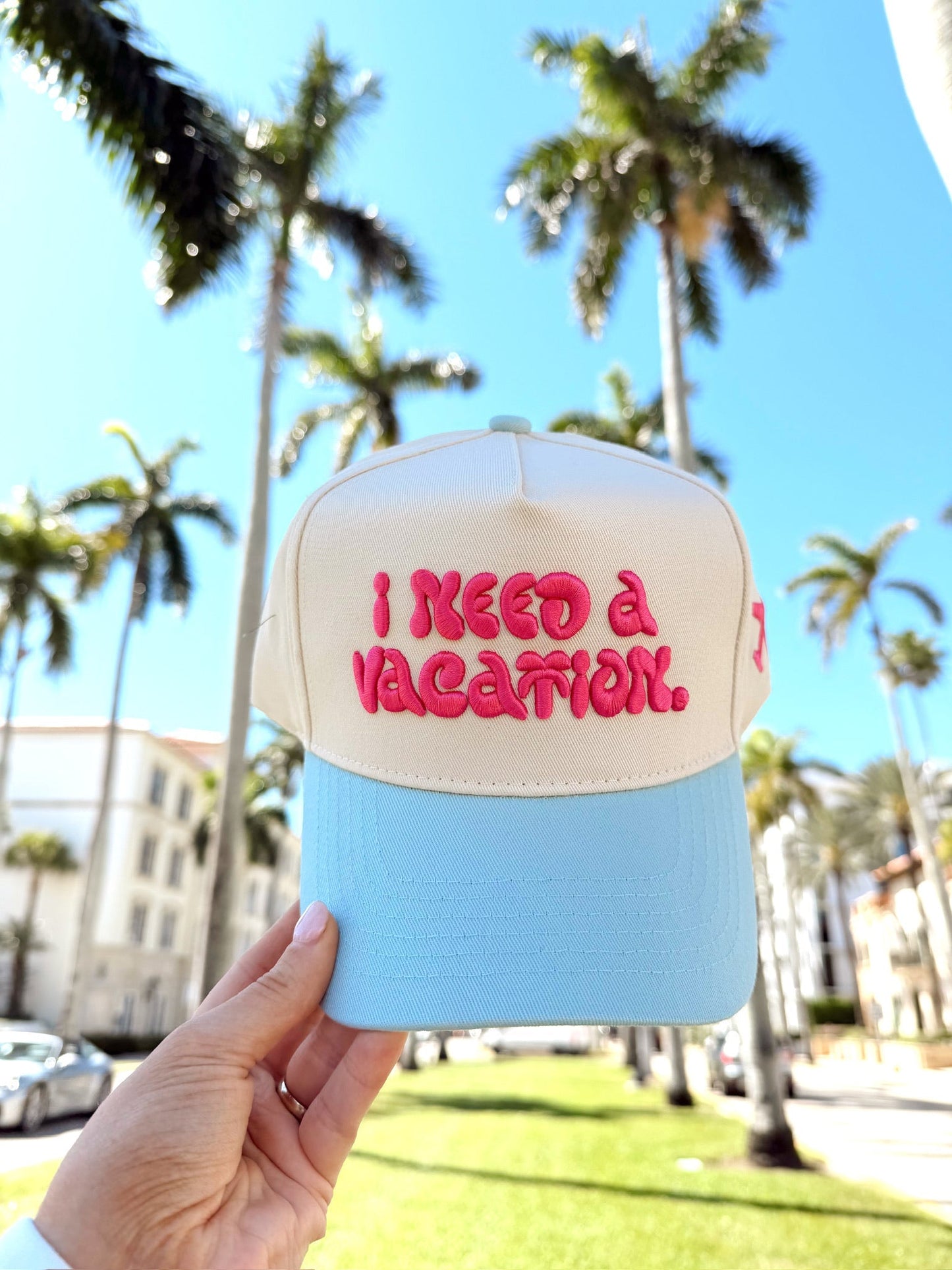 I Need a Vacation - Baby Blue Trucker Hat - Shop LINNY CO