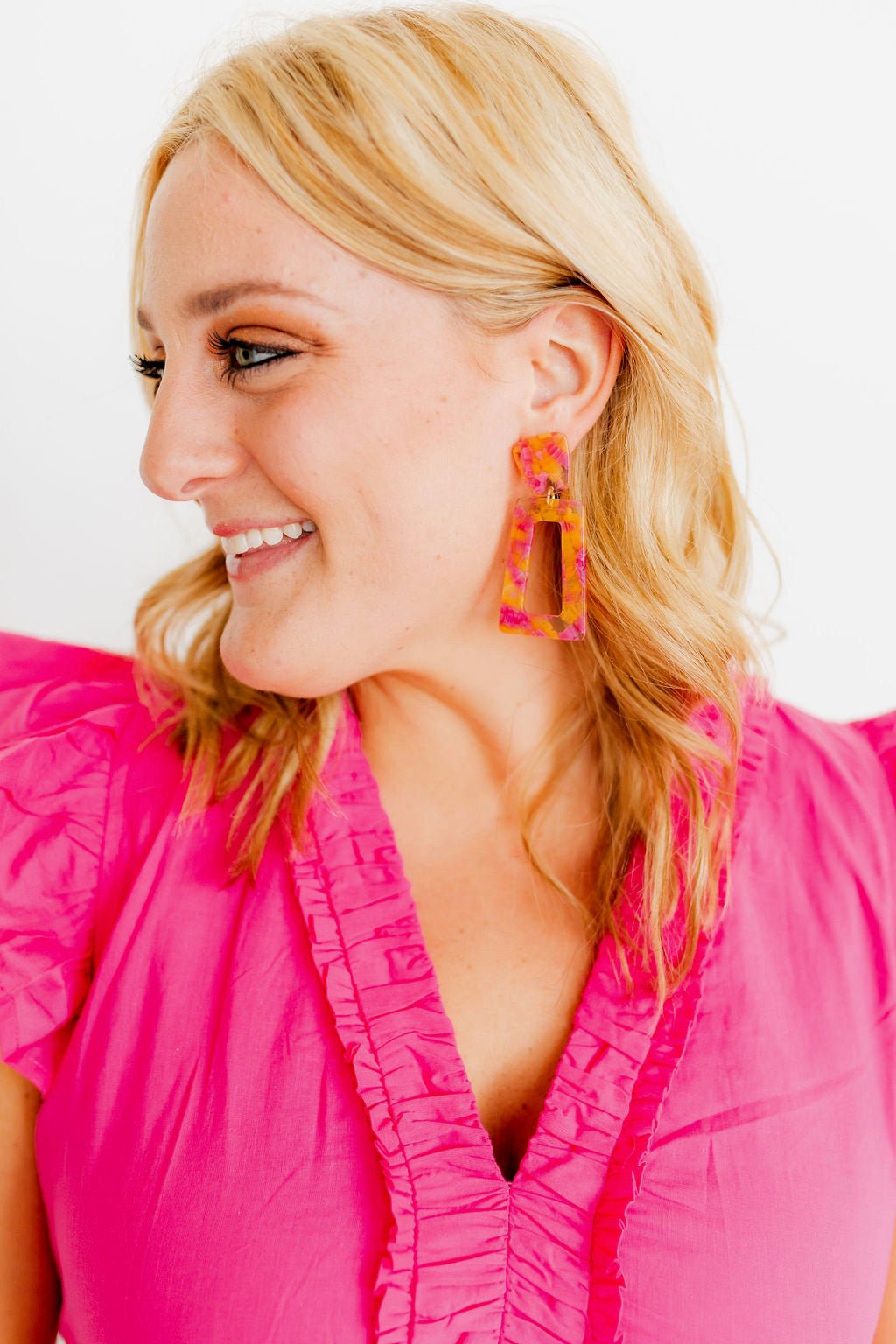 Kennedy Statement Earrings - Pink Tangerine - Shop LINNY CO