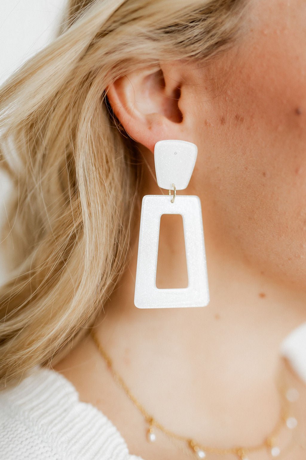 Kennedy Statement Earrings - White Glitter - Shop LINNY CO