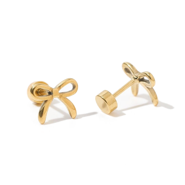 Sadie bow gold screw-on flat back stud earrings for kids