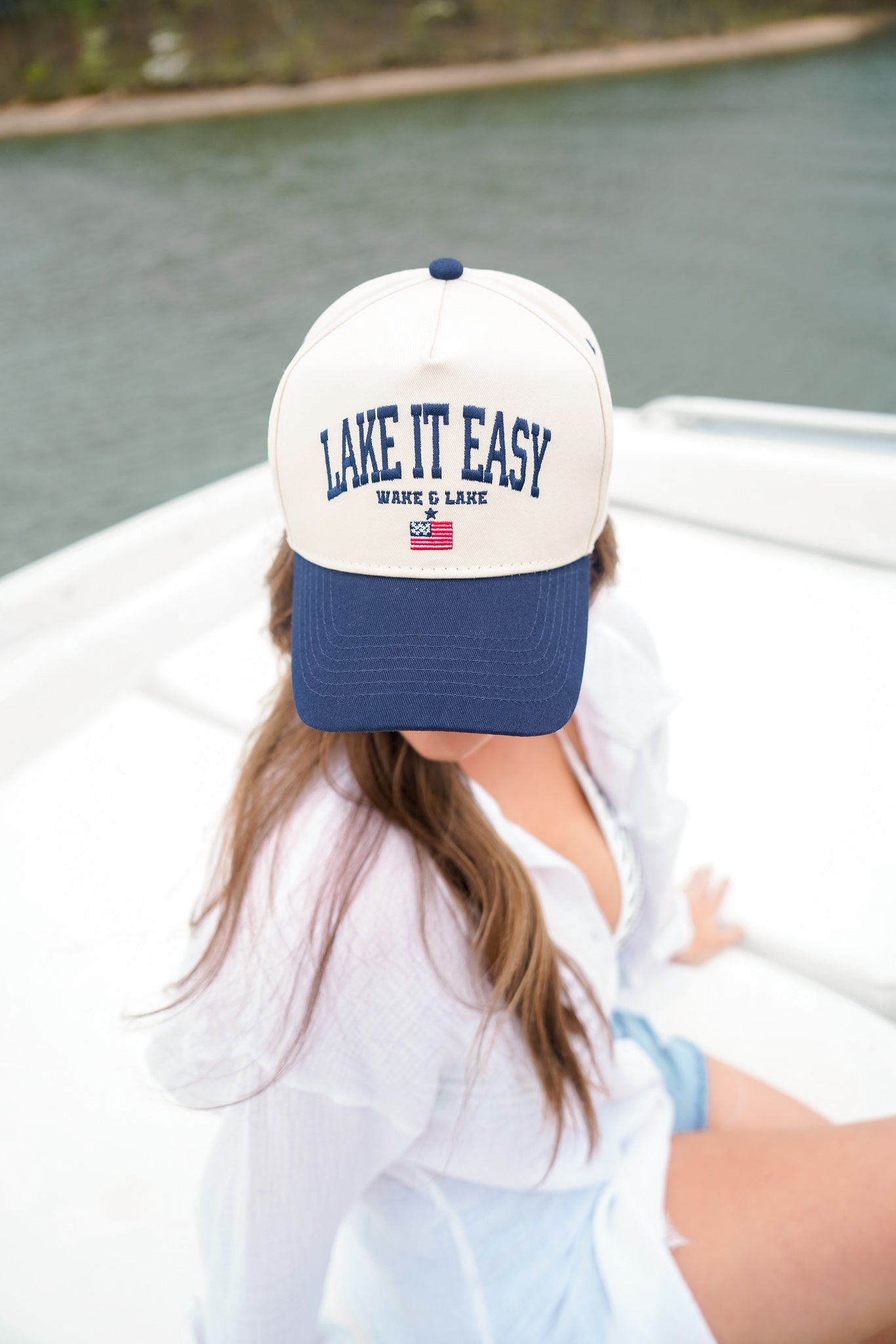 Lake it Easy - Navy Vintage Trucker Hat - Shop LINNY CO