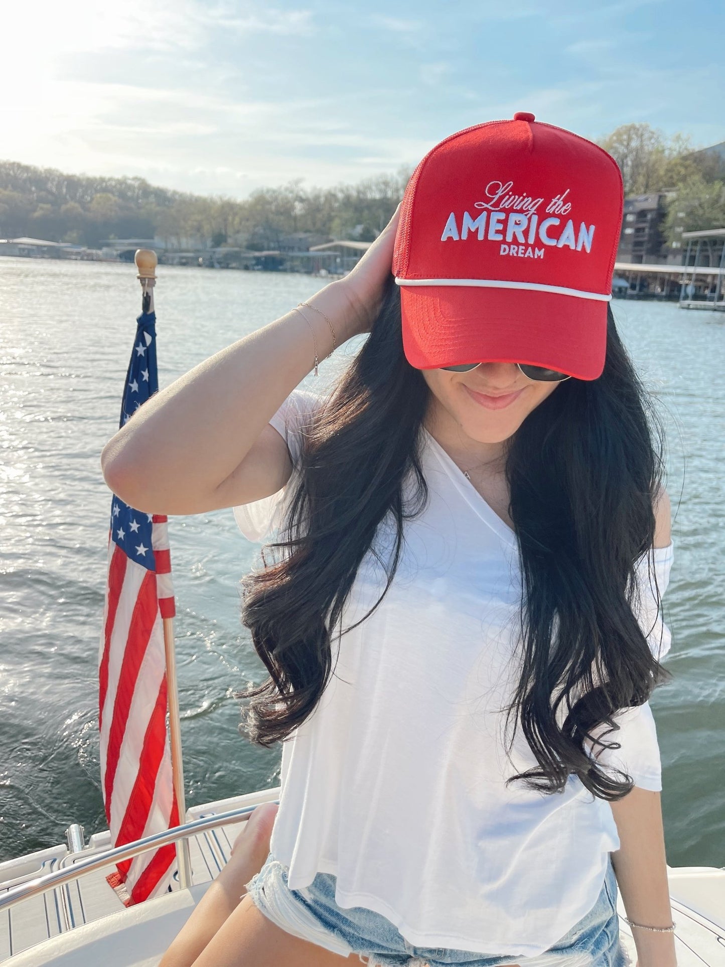 Living the American Dream - Red Vintage Trucker Hat - Shop LINNY CO