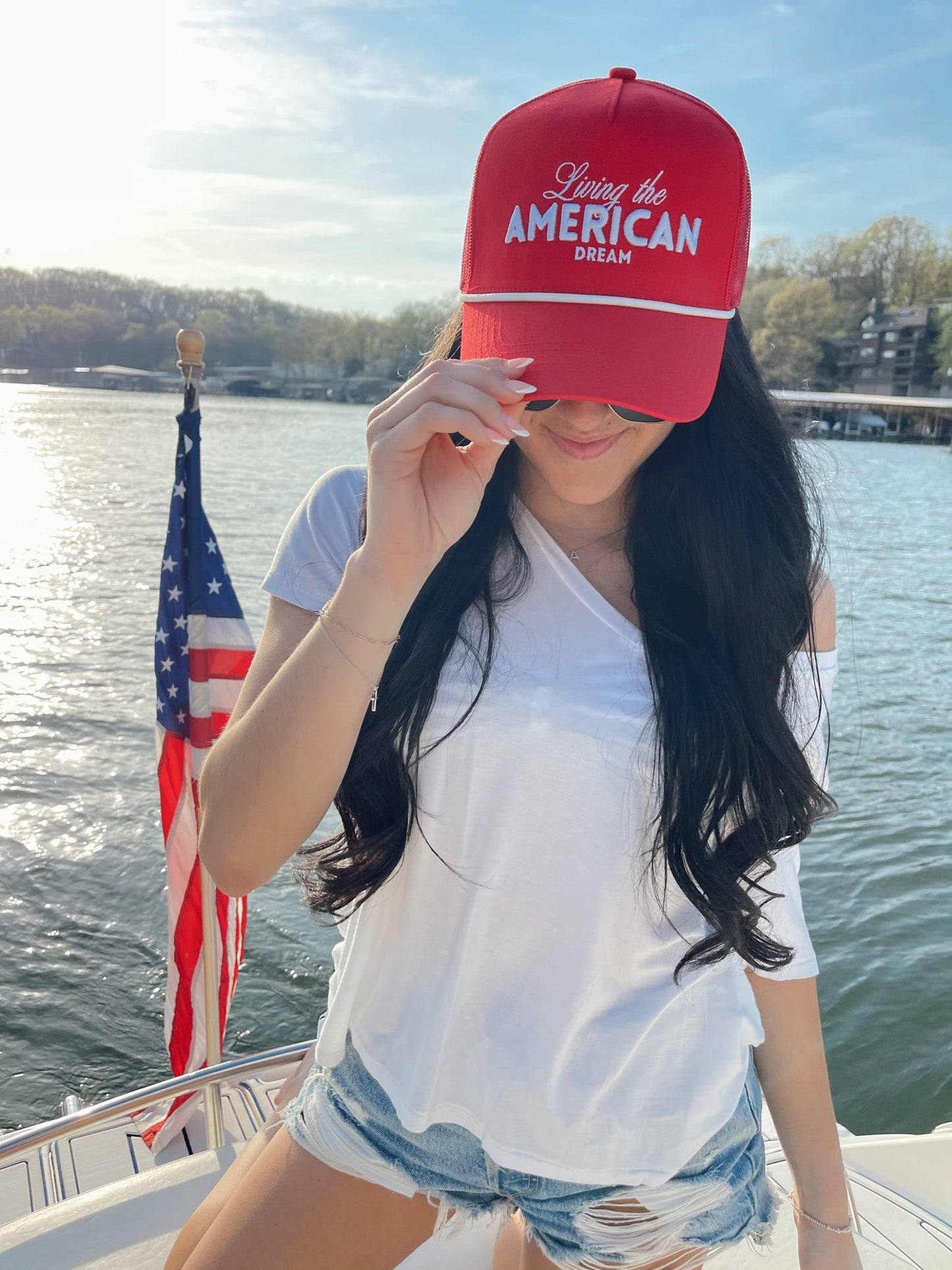 Living the American Dream - Red Vintage Trucker Hat - Shop LINNY CO
