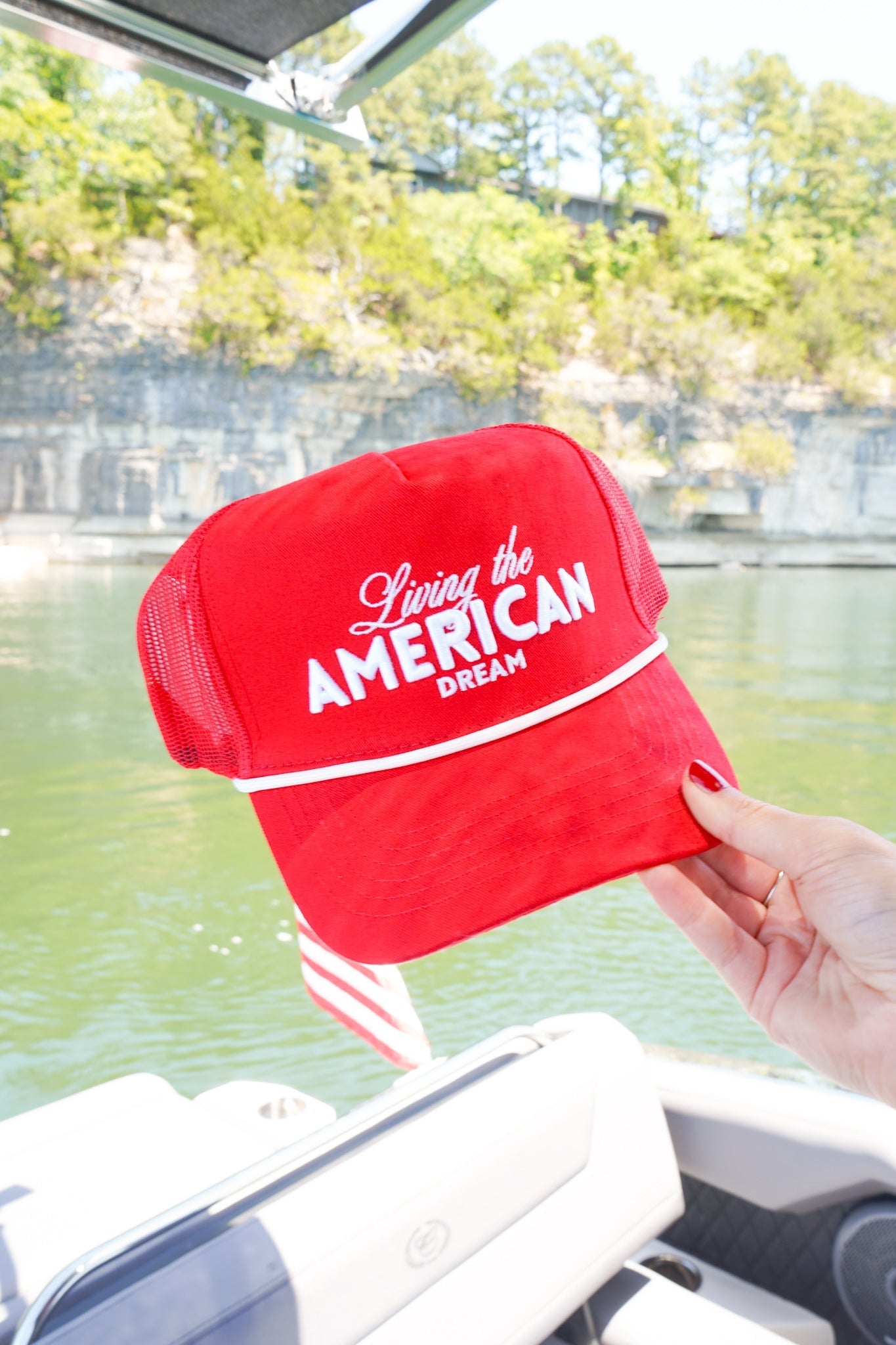 Living the American Dream - Red Vintage Trucker Hat - Shop LINNY CO