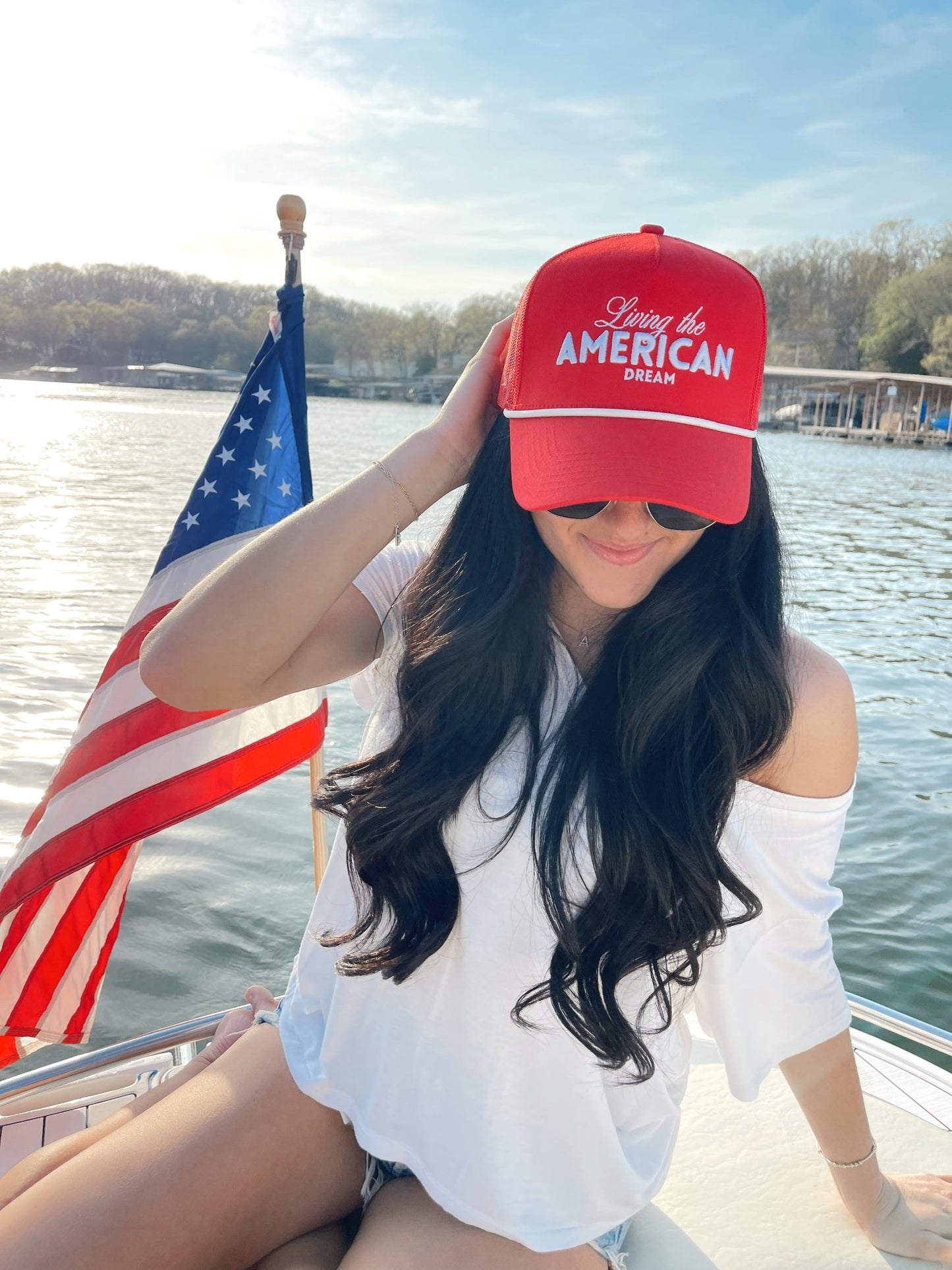 Living the American Dream - Red Vintage Trucker Hat - Shop LINNY CO
