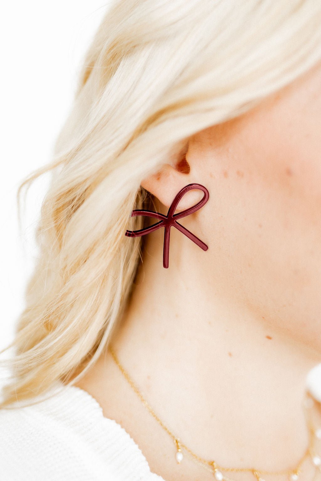 Lola Bow Earrings - Maroon - Shop LINNY CO