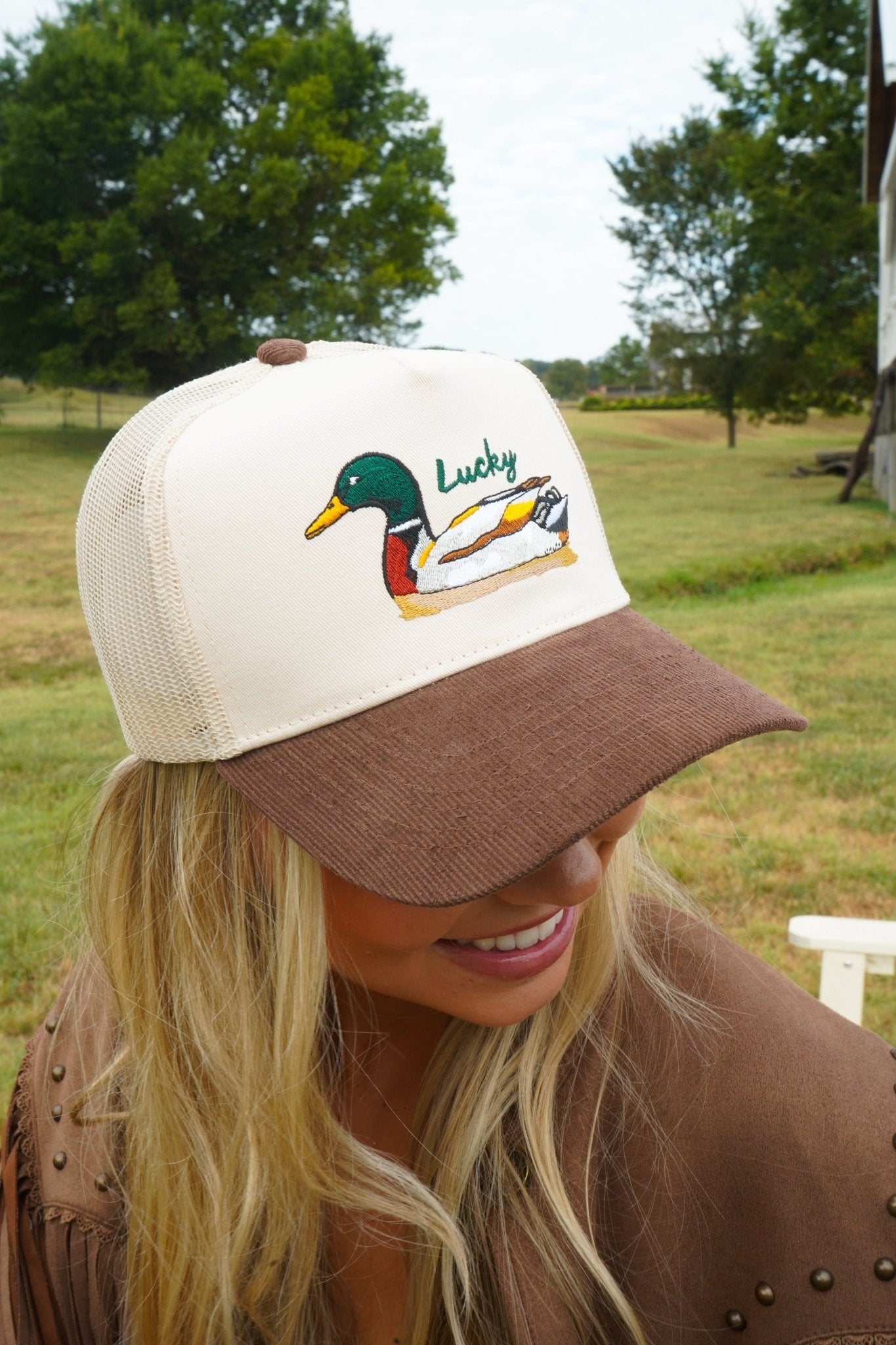 Lucky Duck - Brown Corduroy Trucker Hat - Shop LINNY CO