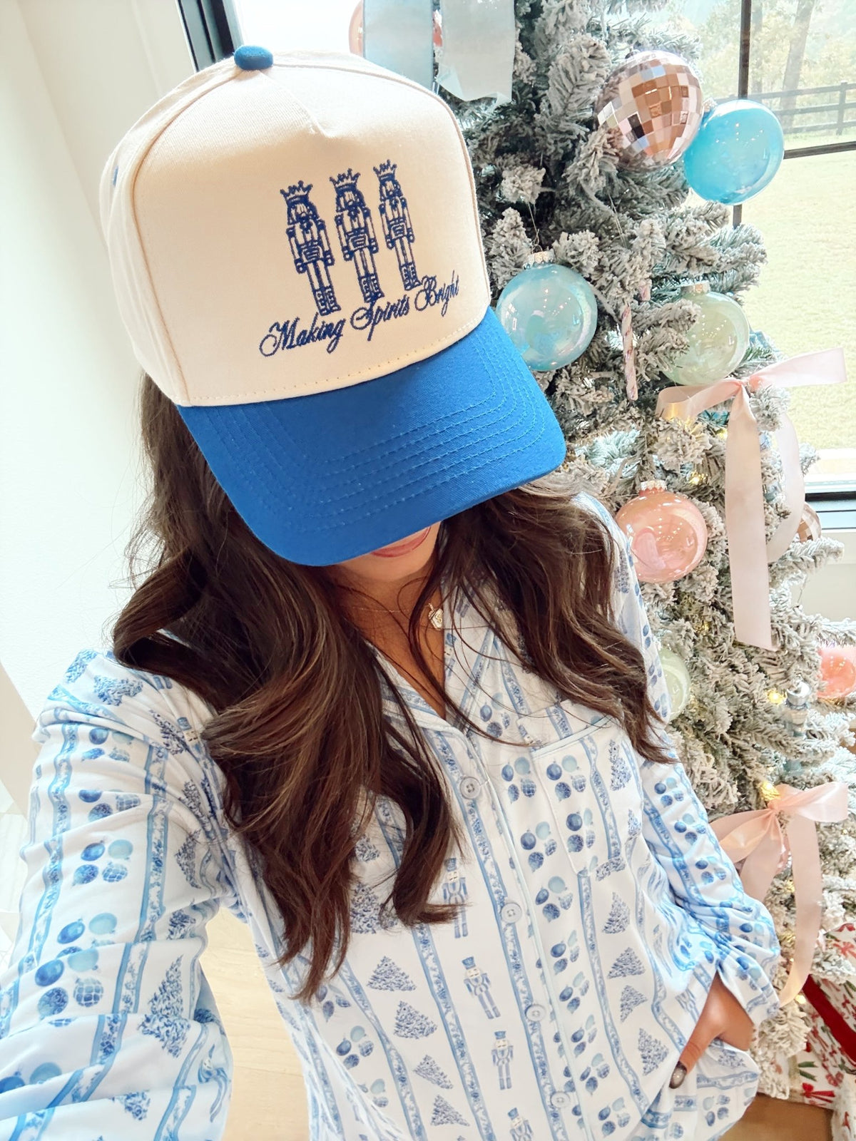 Making Spirits Bright - Blue Vintage Trucker Hat - Shop LINNY CO