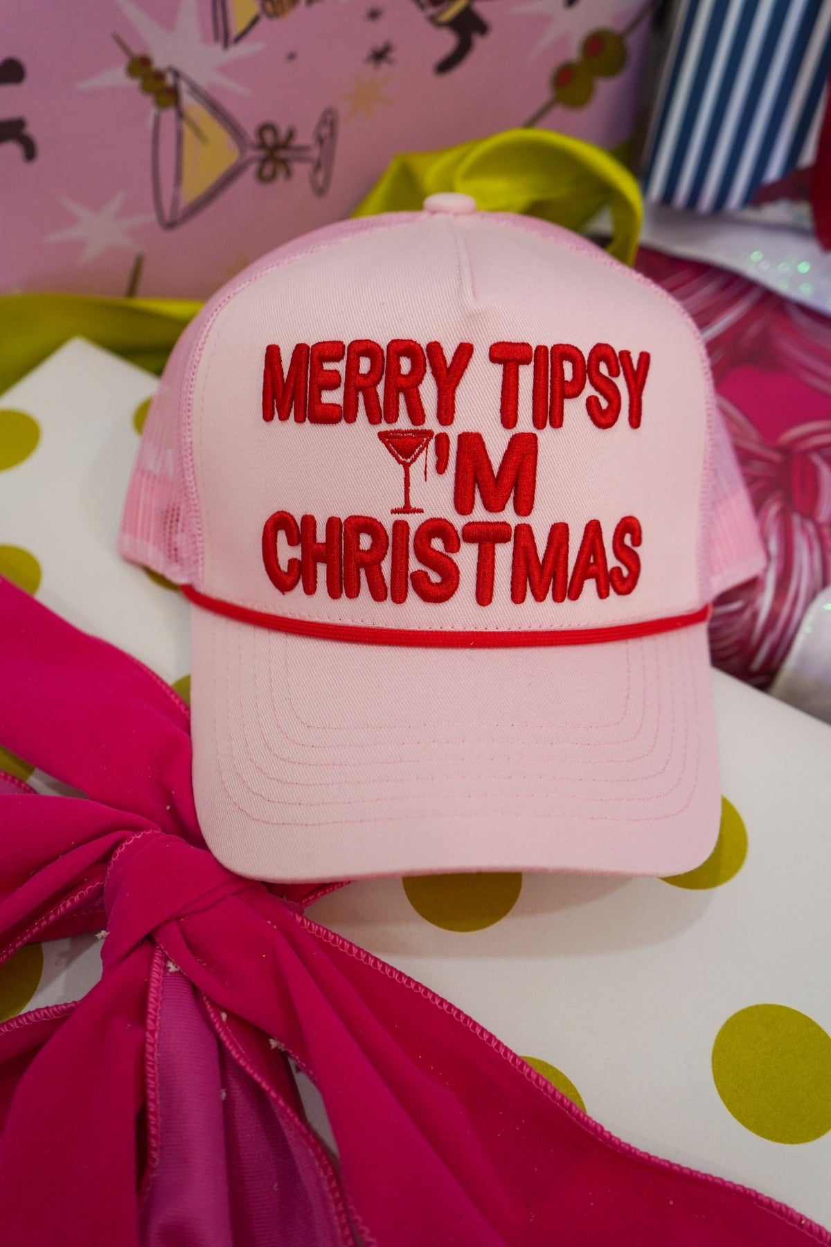 Merry Tipsy I'm Christmas - Pink Trucker Hat - Shop LINNY CO