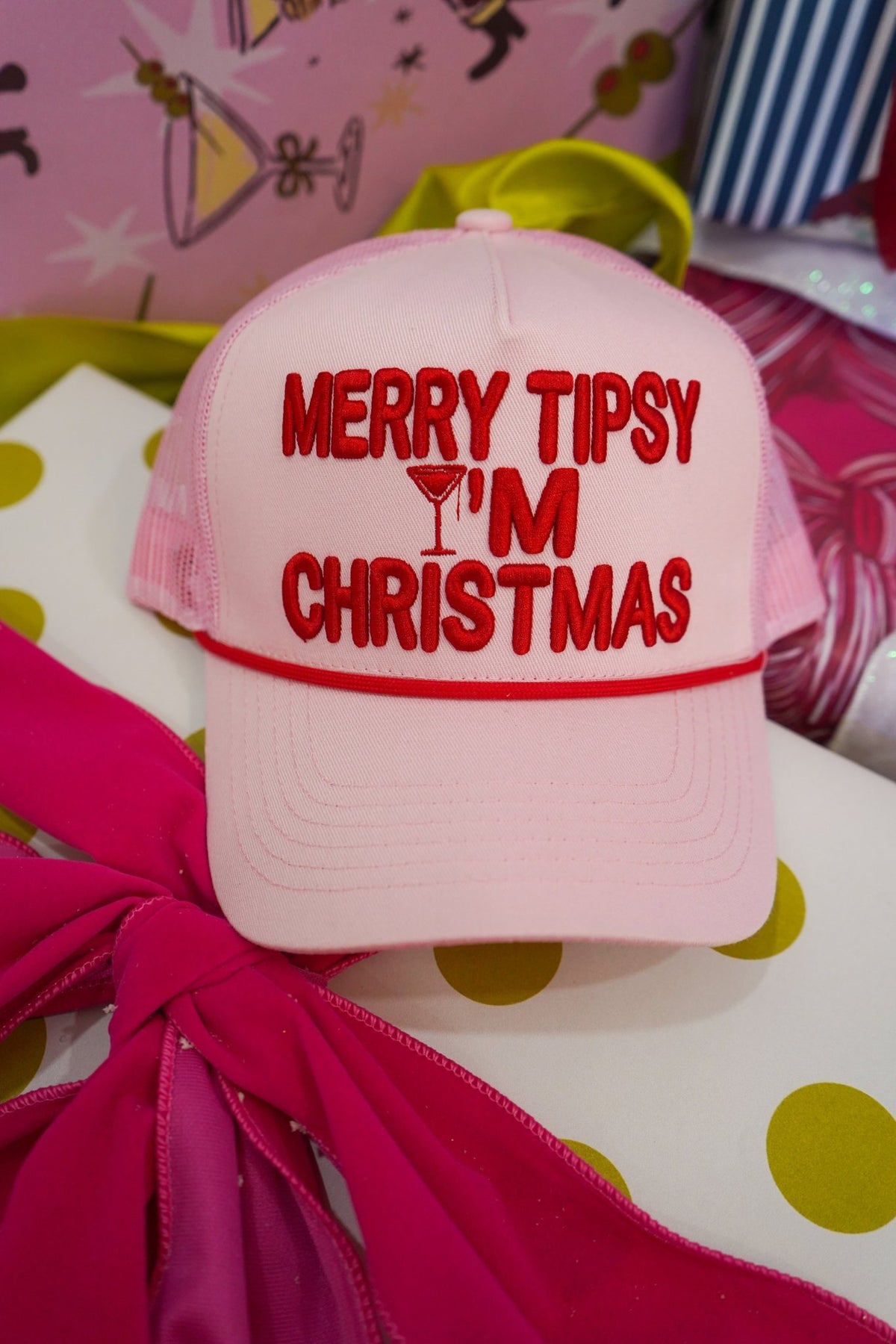 Merry Tipsy I'm Christmas - Pink Trucker Hat - Shop LINNY CO