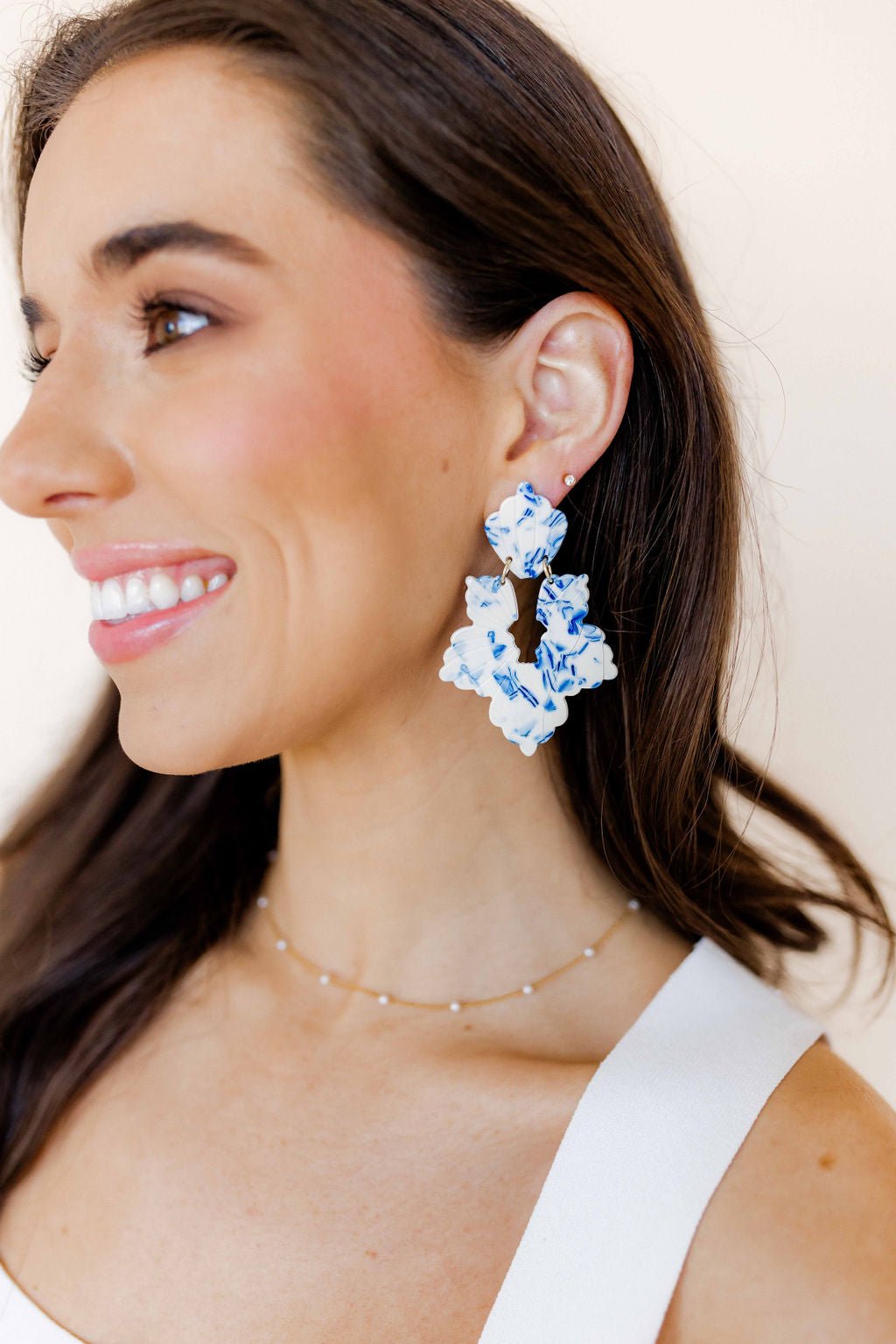 Michelle Statement Earrings - Blue China - Shop LINNY CO