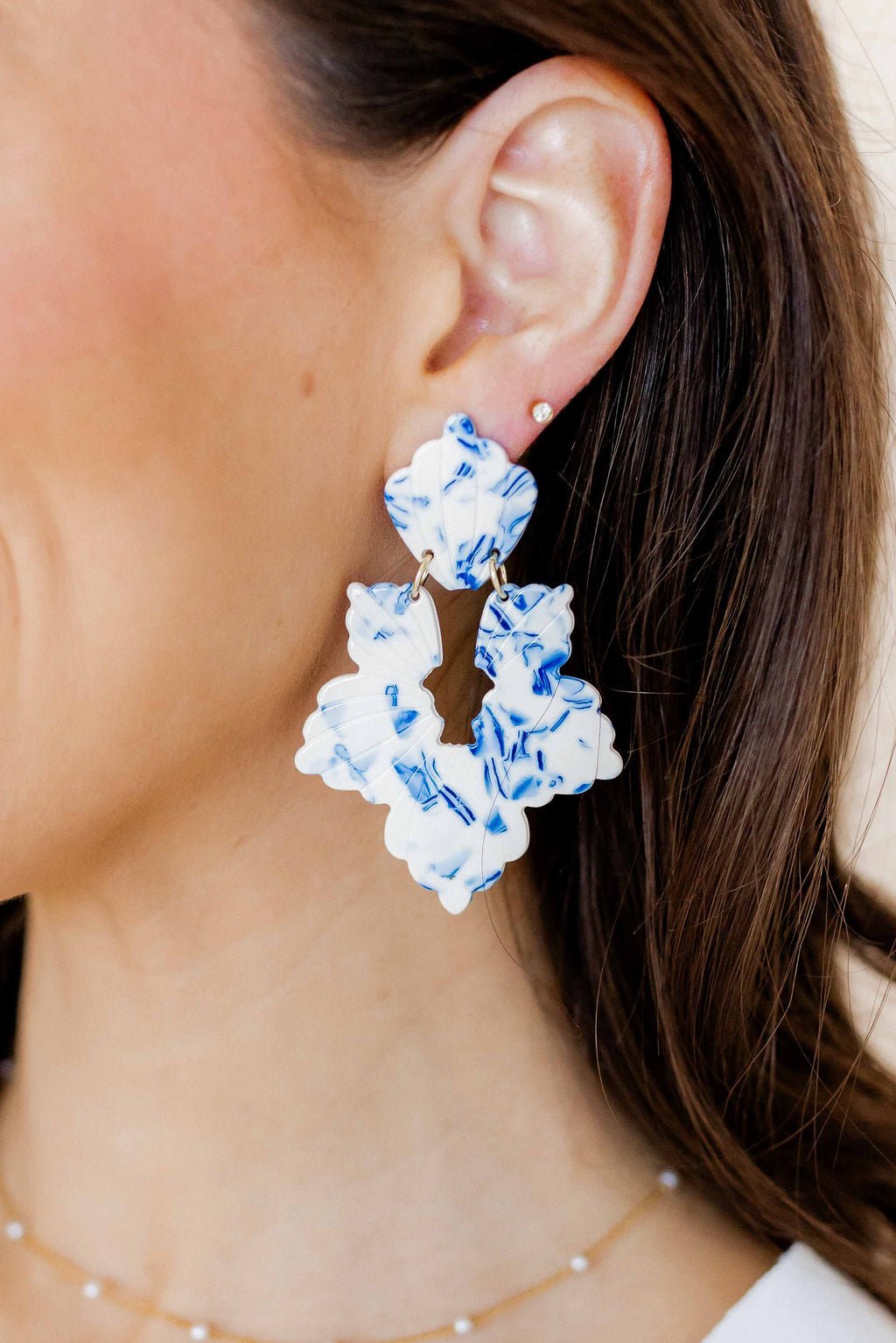 Michelle Statement Earrings - Blue China - Shop LINNY CO
