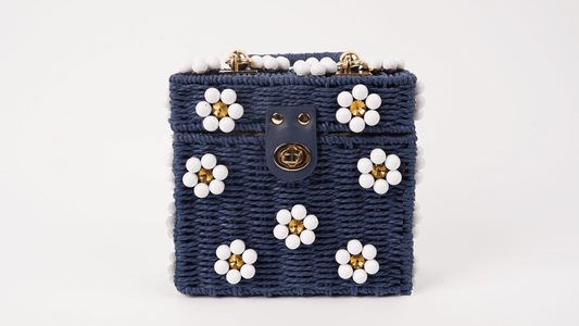 Midnight in the Hamptons Woven Flower Bag - Shop LINNY CO