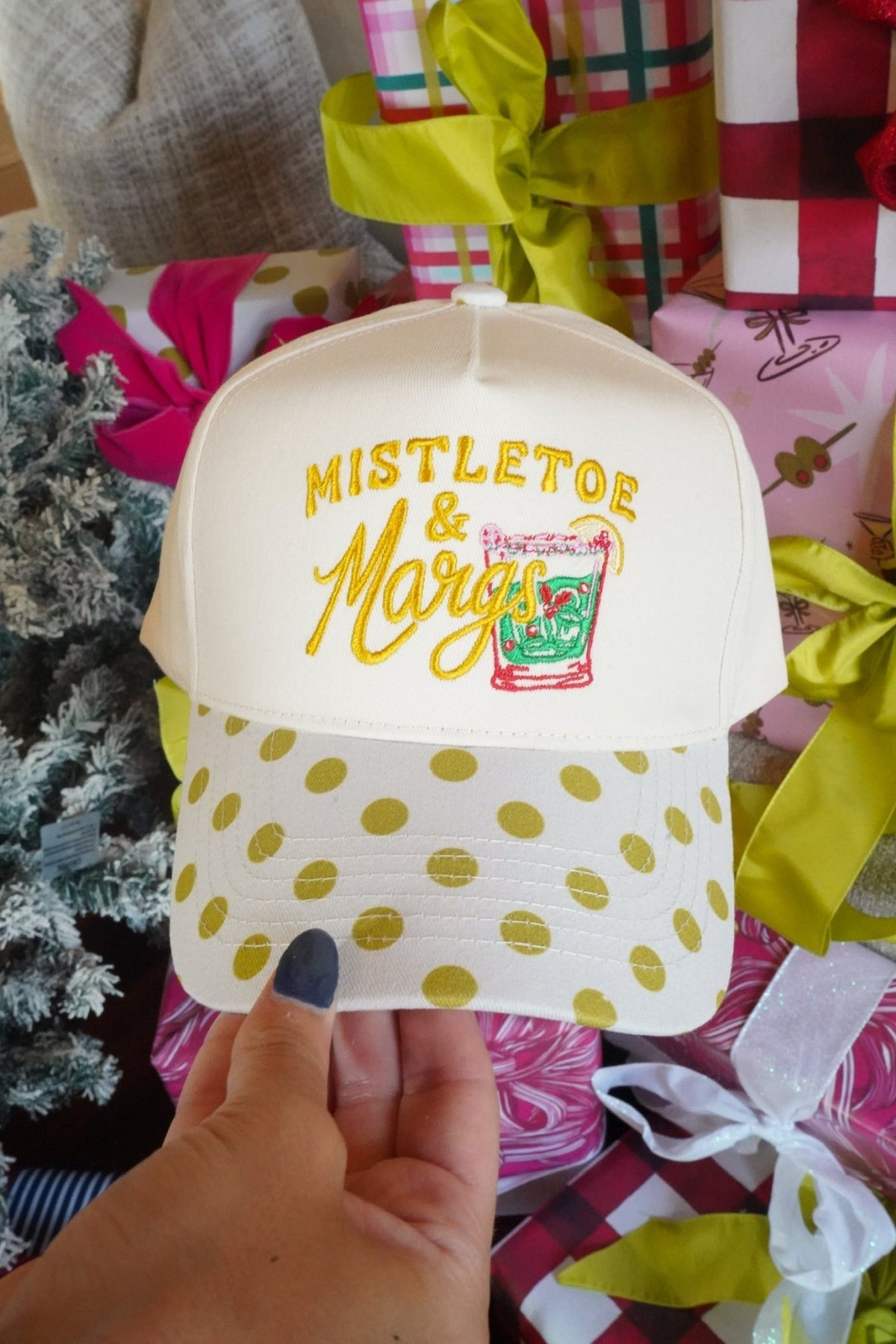 Mistletoe & Margs - Chartreuse Polka Dot Trucker Hat - Shop LINNY CO