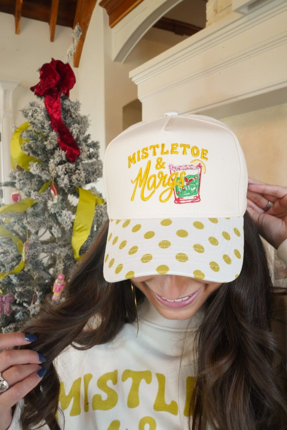 Mistletoe & Margs - Chartreuse Polka Dot Trucker Hat - Shop LINNY CO