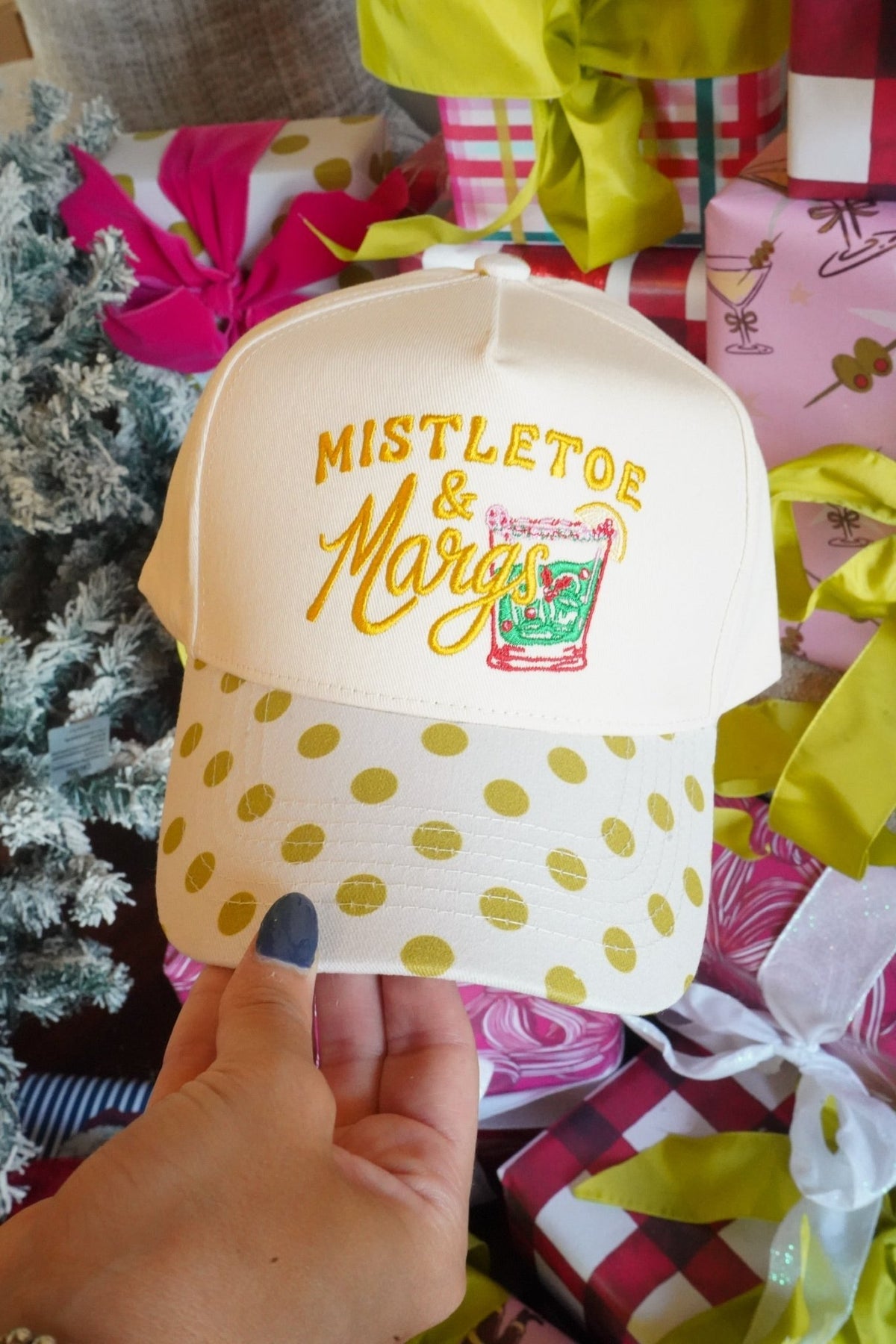 Mistletoe & Margs - Chartreuse Polka Dot Trucker Hat - Shop LINNY CO