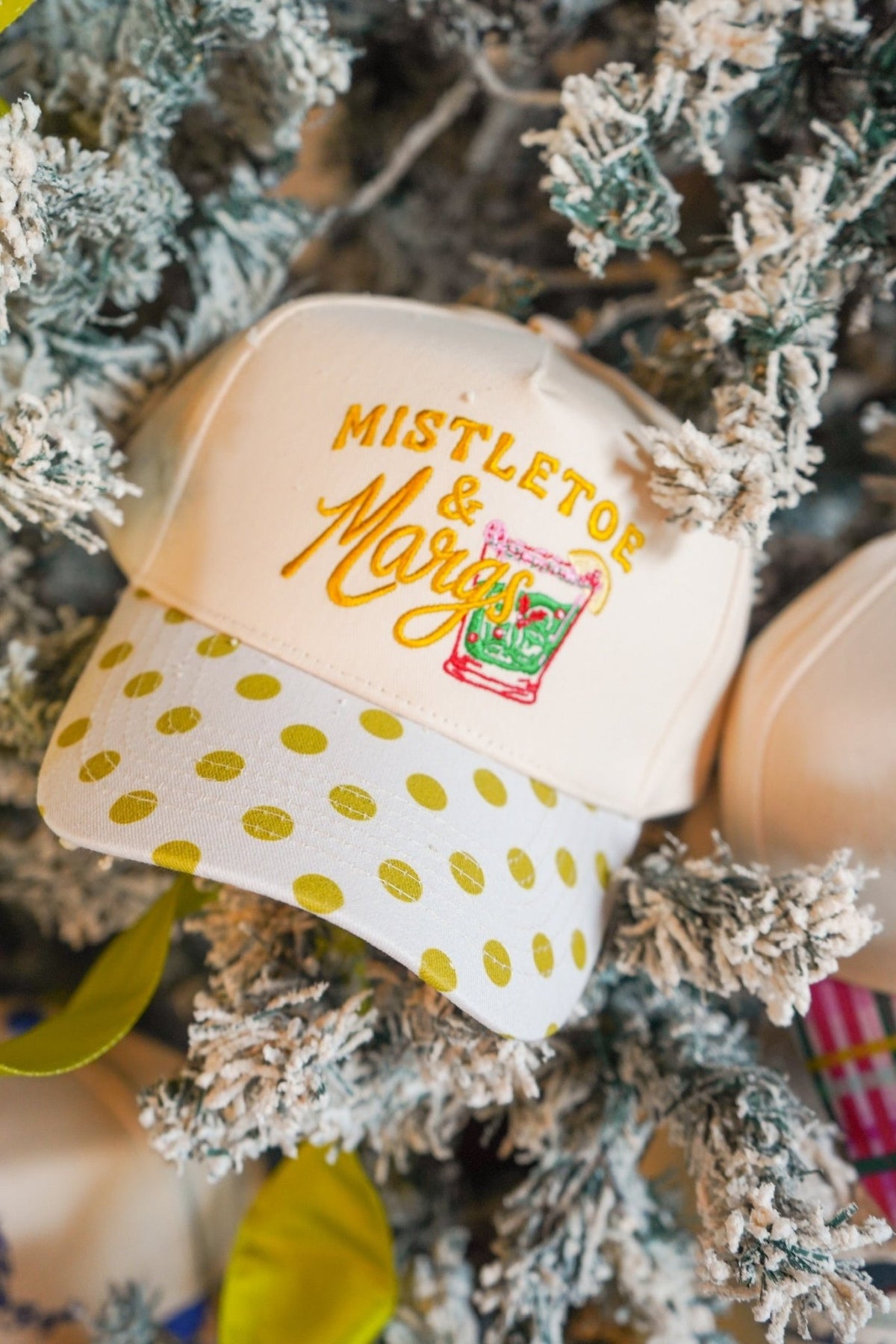 Mistletoe & Margs - Chartreuse Polka Dot Trucker Hat - Shop LINNY CO