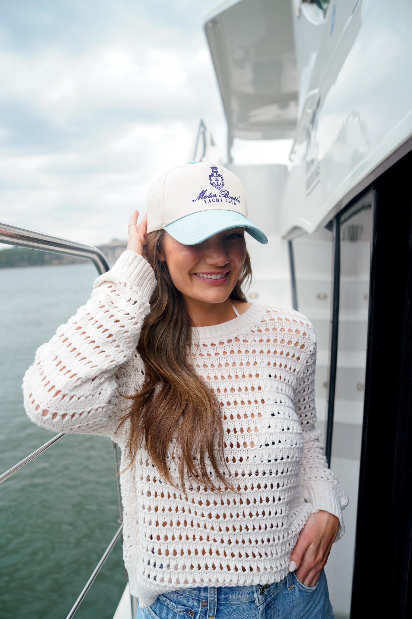 Motor Boatin' Yacht Club - Baby Blue Vintage Trucker Hat - Shop LINNY CO