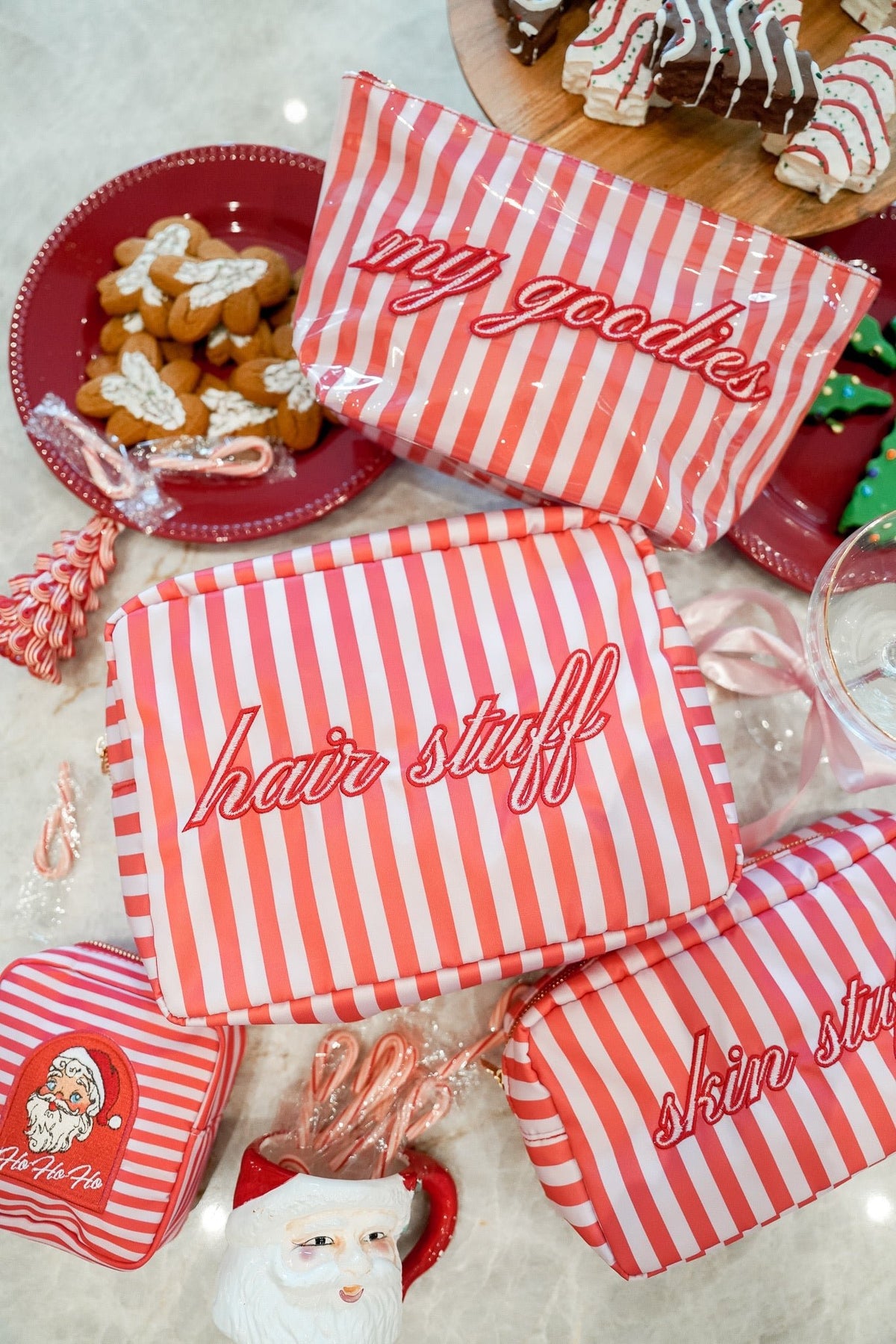 My Goodies - Pink & Red Stripes Clear Coat Bag - Shop LINNY CO