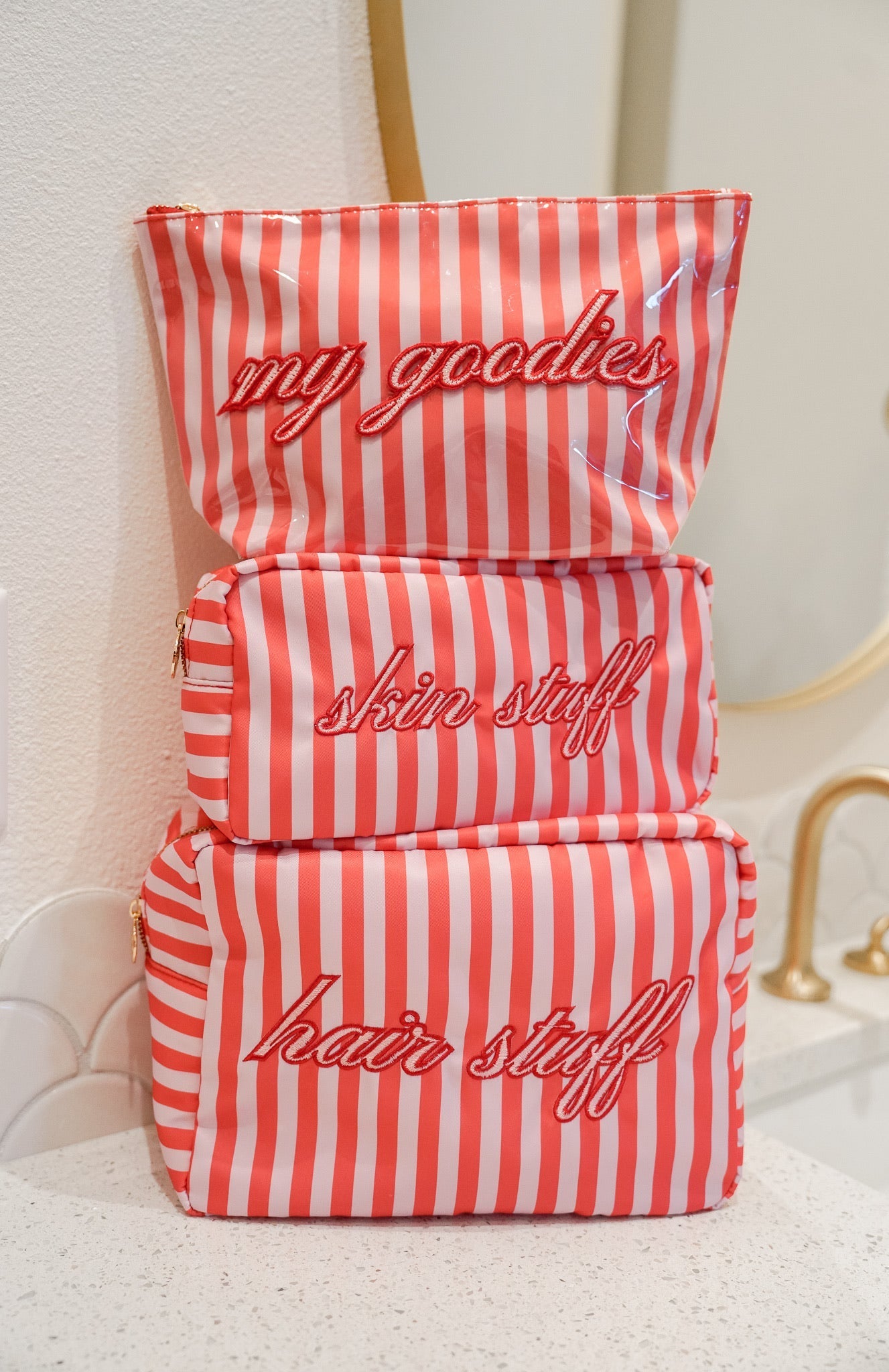 My Goodies - Pink & Red Stripes Clear Coat Bag - Shop LINNY CO
