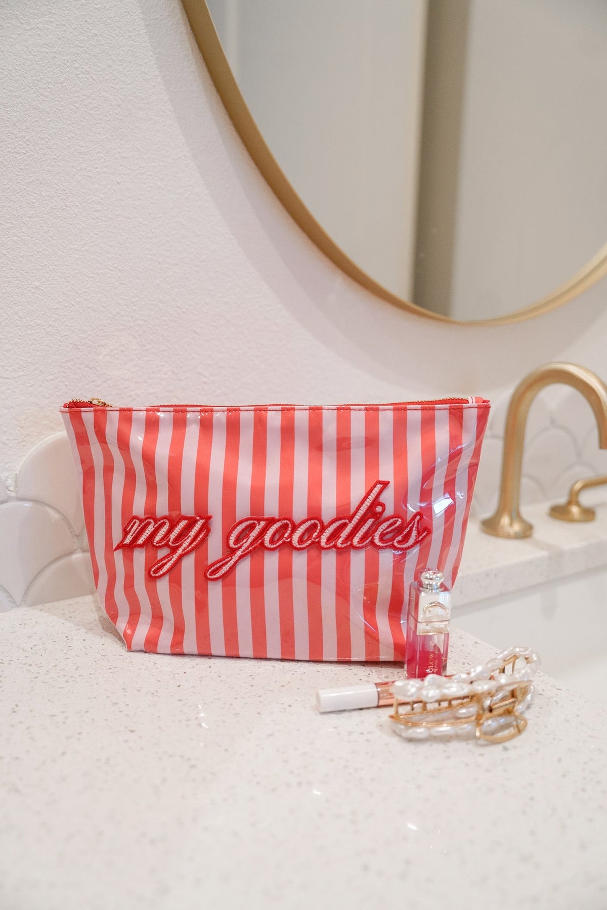 My Goodies - Pink & Red Stripes Clear Coat Bag - Shop LINNY CO