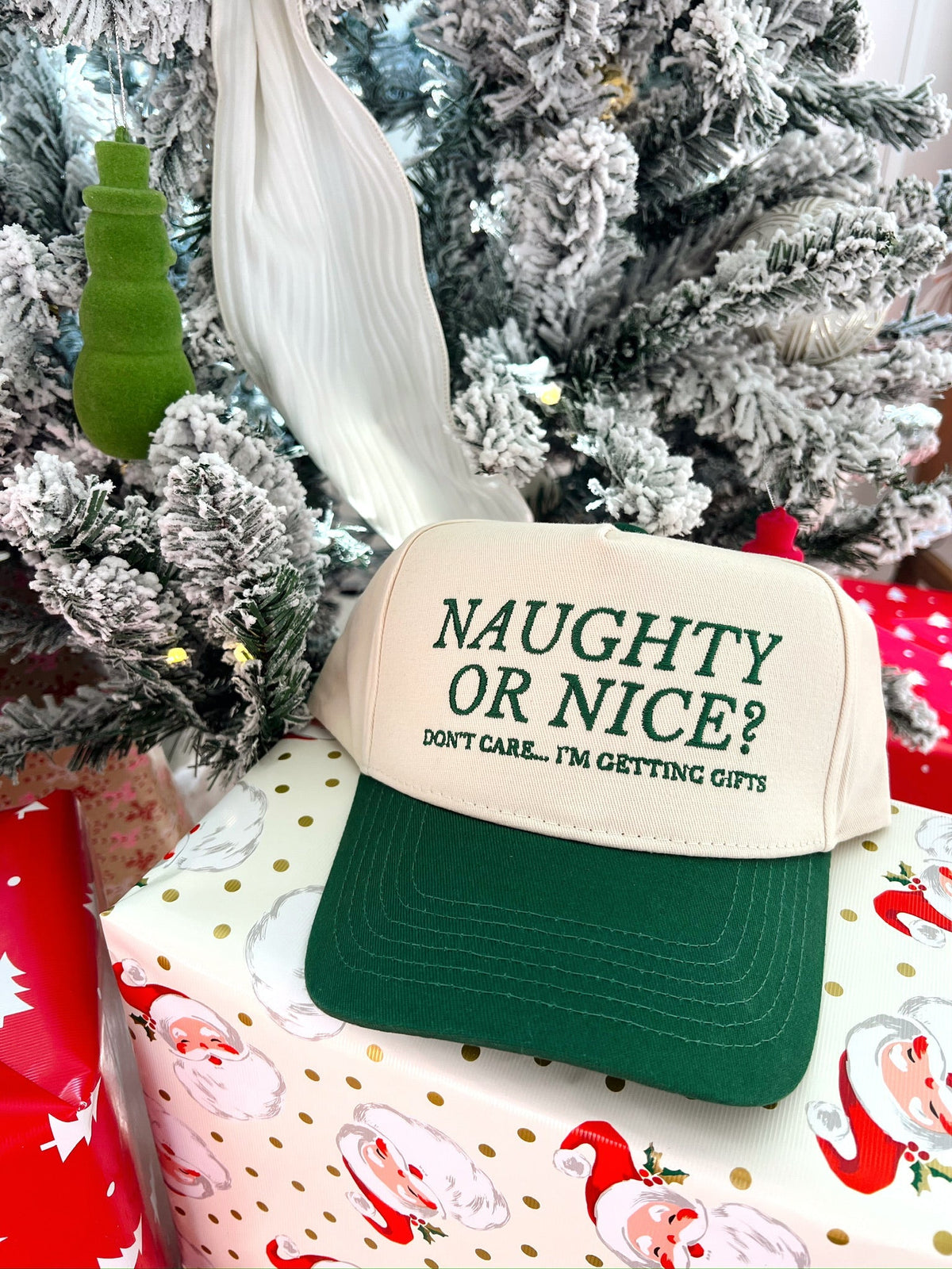 Naughty or Nice? Don't Care - Green Vintage Trucker Hat - Shop LINNY CO