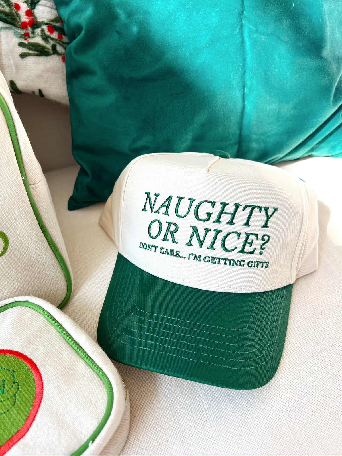Naughty or Nice? Don't Care - Green Vintage Trucker Hat - Shop LINNY CO