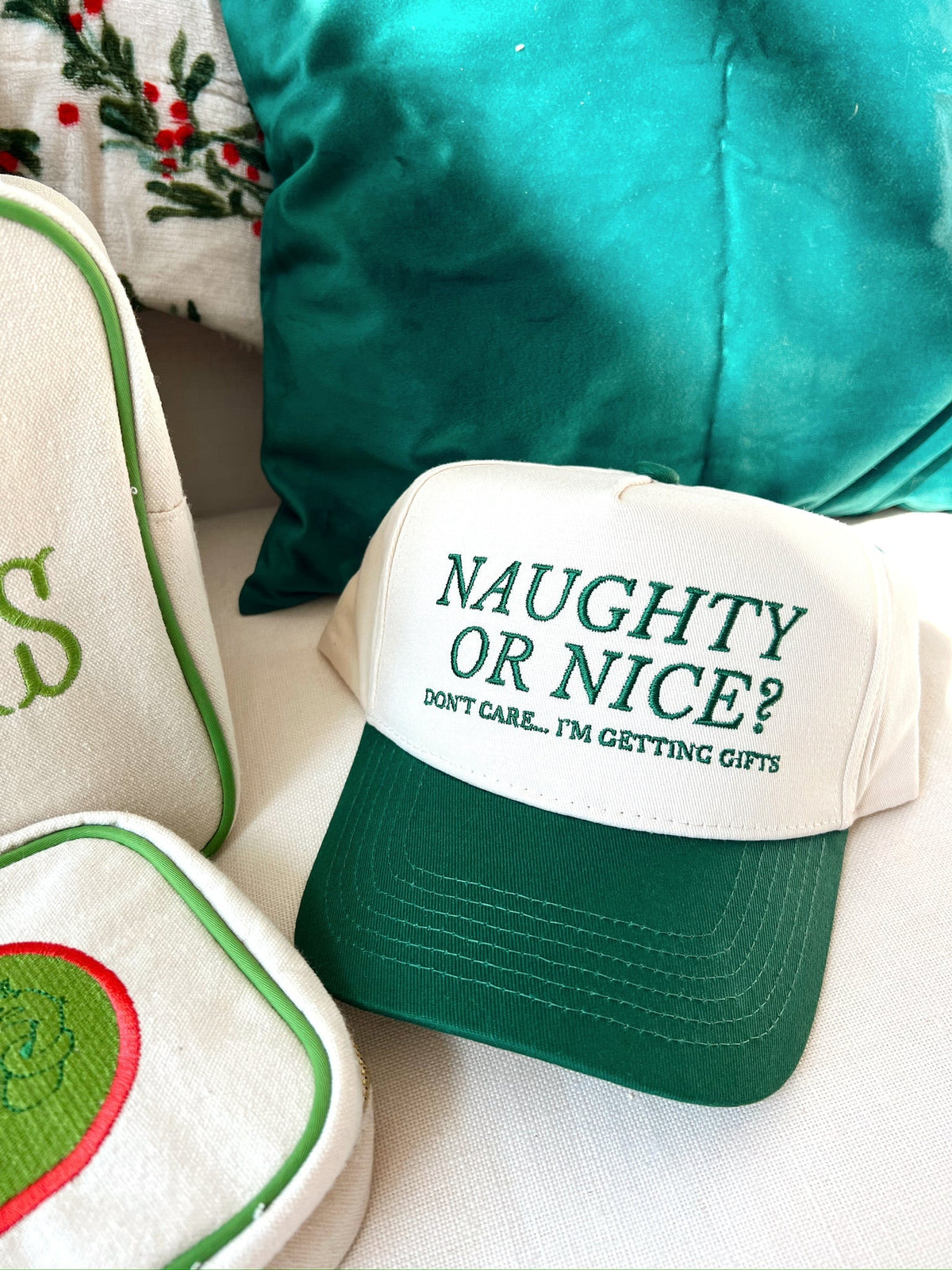 Naughty or Nice? Don't Care - Green Vintage Trucker Hat - Shop LINNY CO