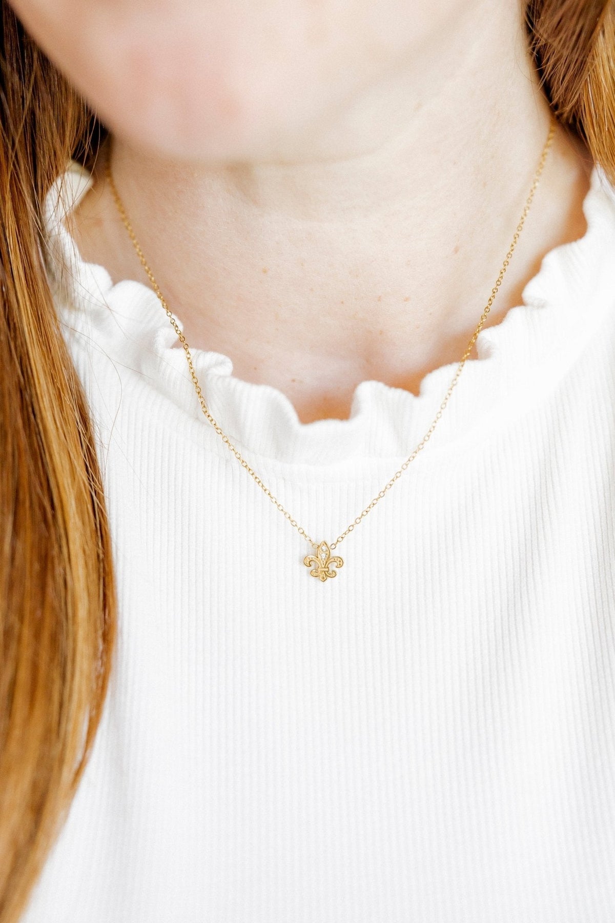 Necklace - Fleur-de-lis CZ Gold - Shop LINNY CO