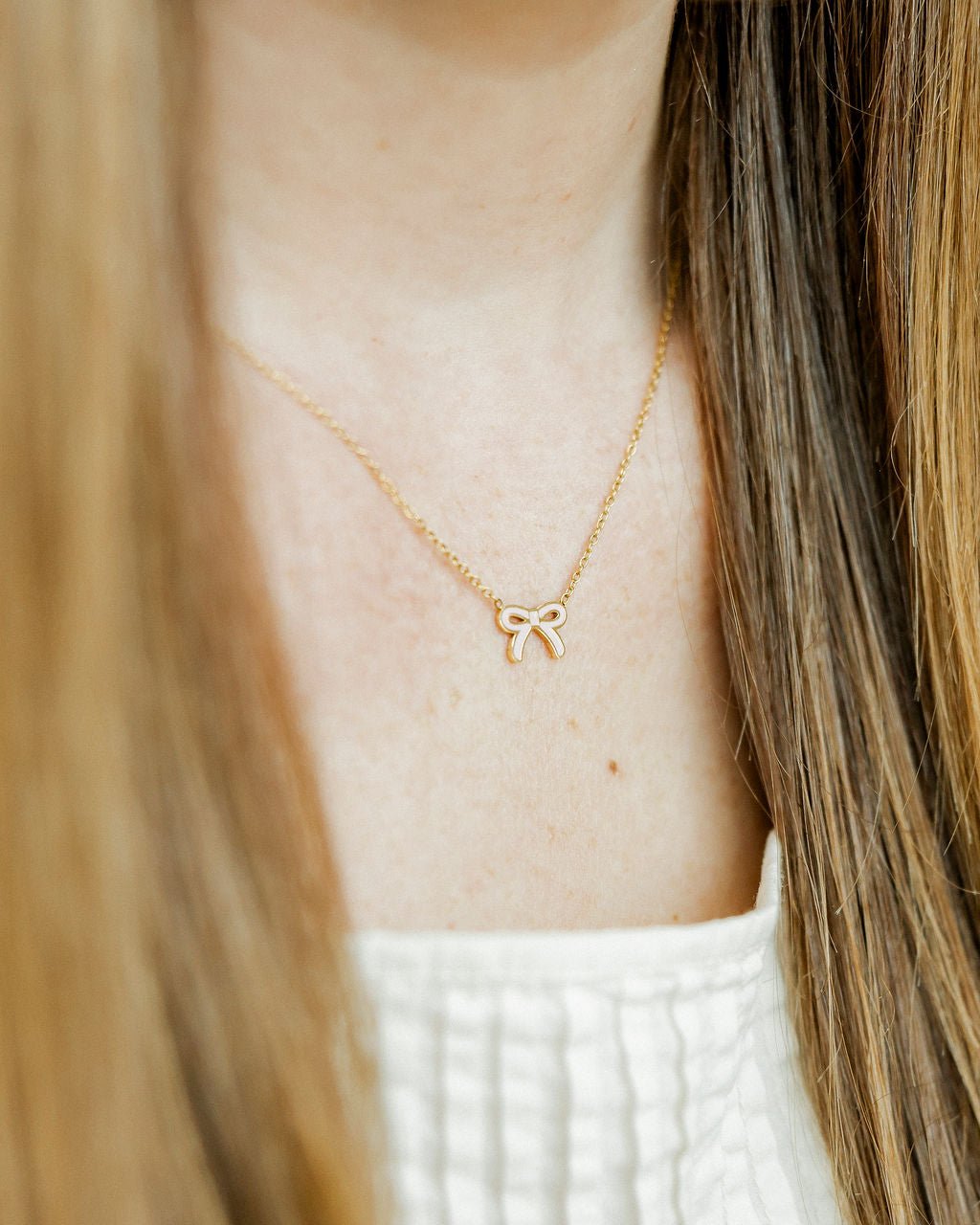 Necklace - Sadie Bow Light Pink - Shop LINNY CO