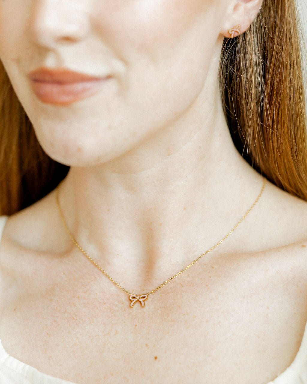 Necklace - Sadie Bow Light Pink - Shop LINNY CO
