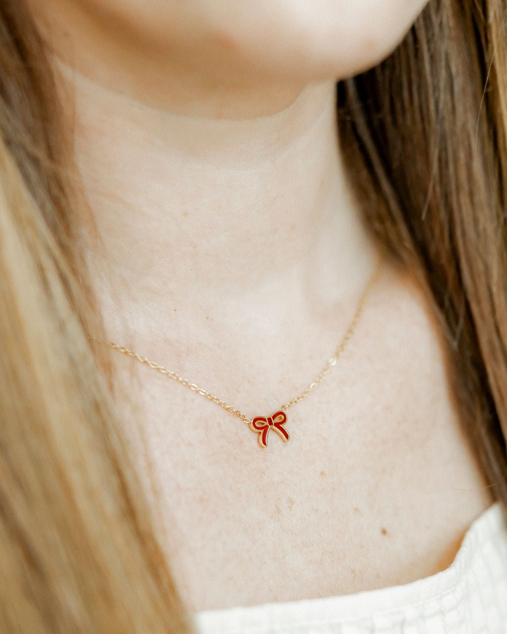 Necklace - Sadie Bow Maroon - Shop LINNY CO