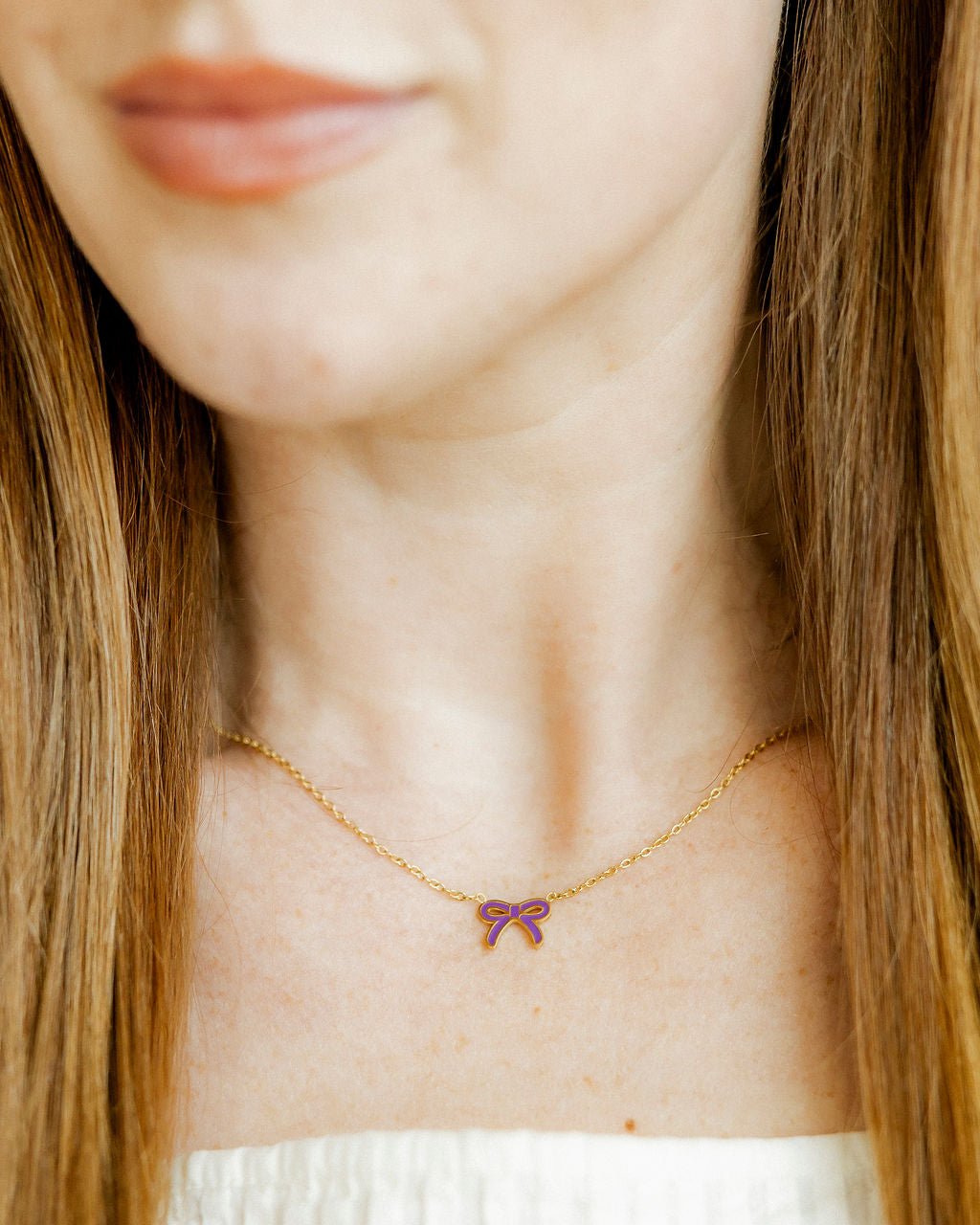 Necklace - Sadie Bow Purple - Shop LINNY CO