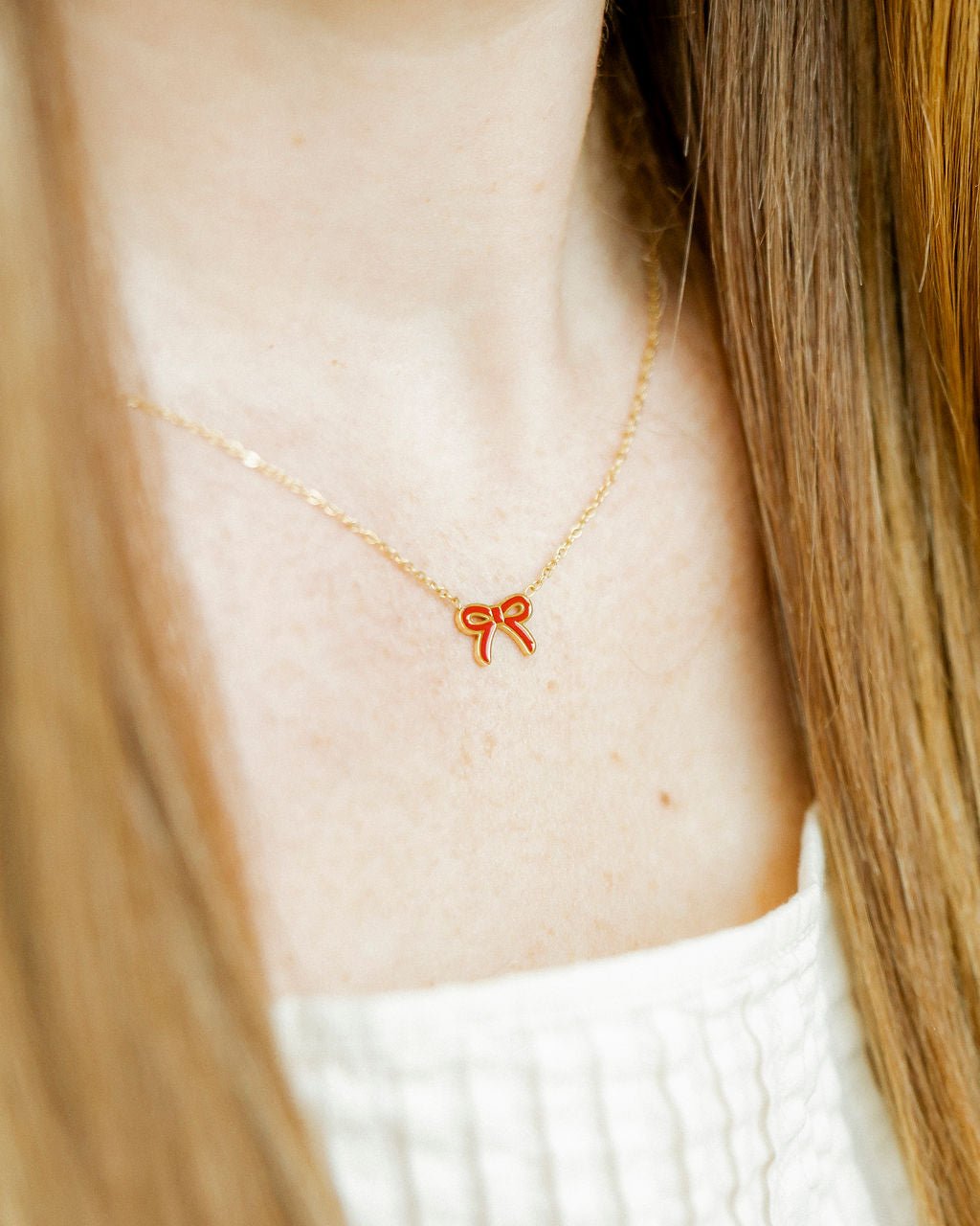 Necklace - Sadie Bow Red - Shop LINNY CO