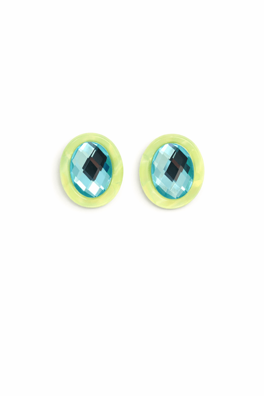 Olivia Statement Earrings Oval - Blue Peacock - Shop LINNY CO